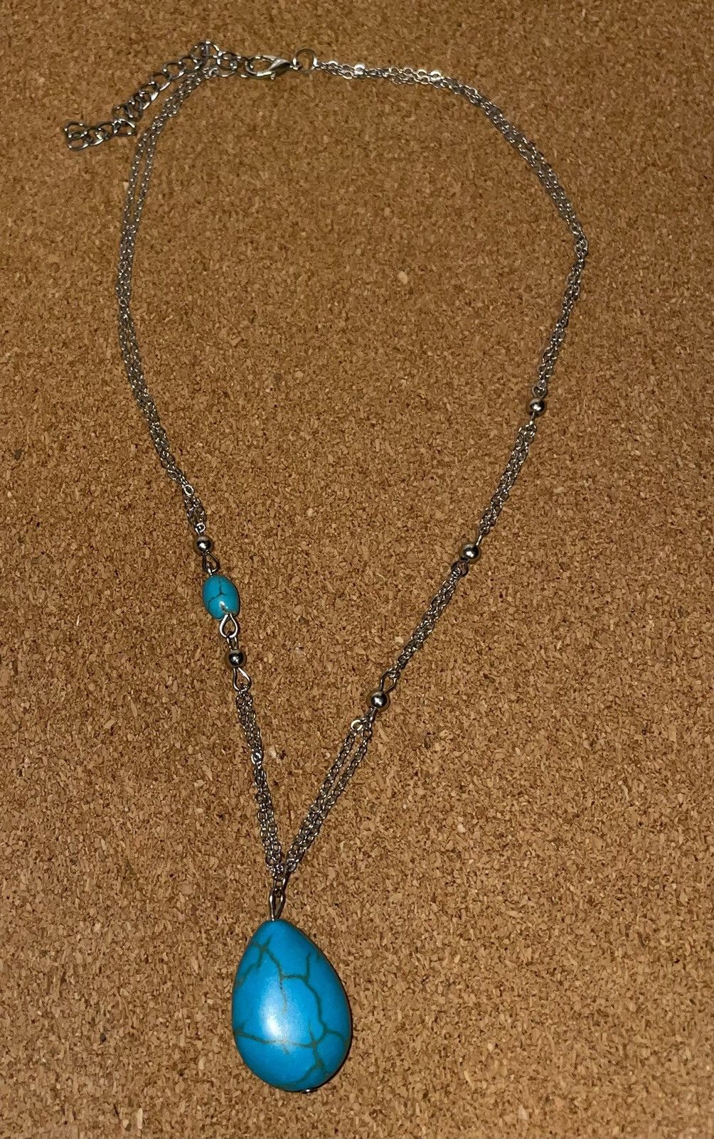 Other Silver Double Chain & Turquoise Bead Necklace by Malta Size ONE SIZE - 4 Thumbnail