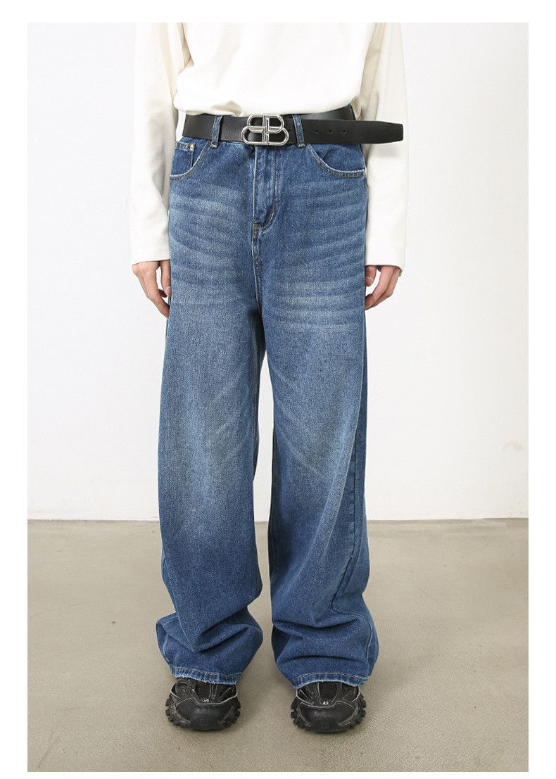 Japanese Brand Retro blue washed men's loose straight wide-leg jeans Size US 32 / EU 48 - 1 Thumbnail