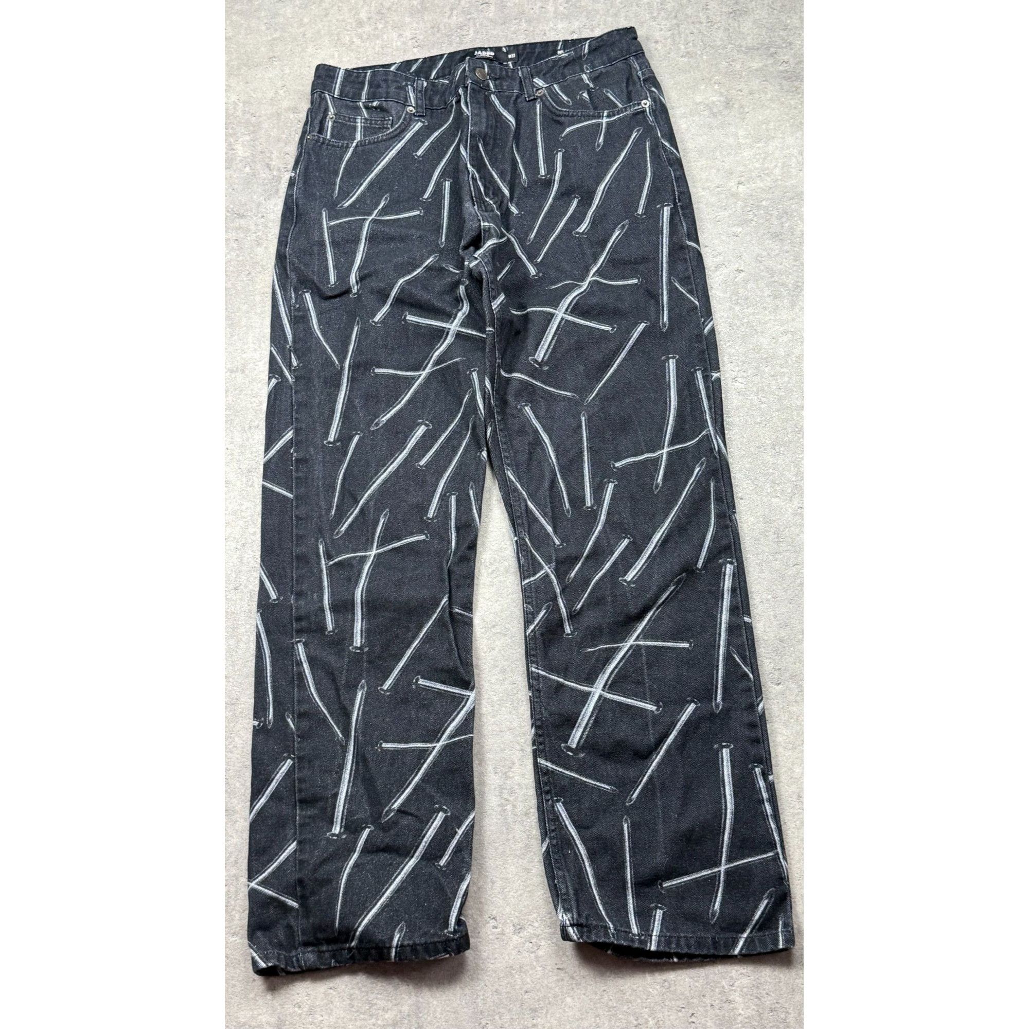 Jaded London Jaded London W32 Black Denim Jeans All-Over White Nail Print Size US 30 / EU 46 - 2 Thumbnail