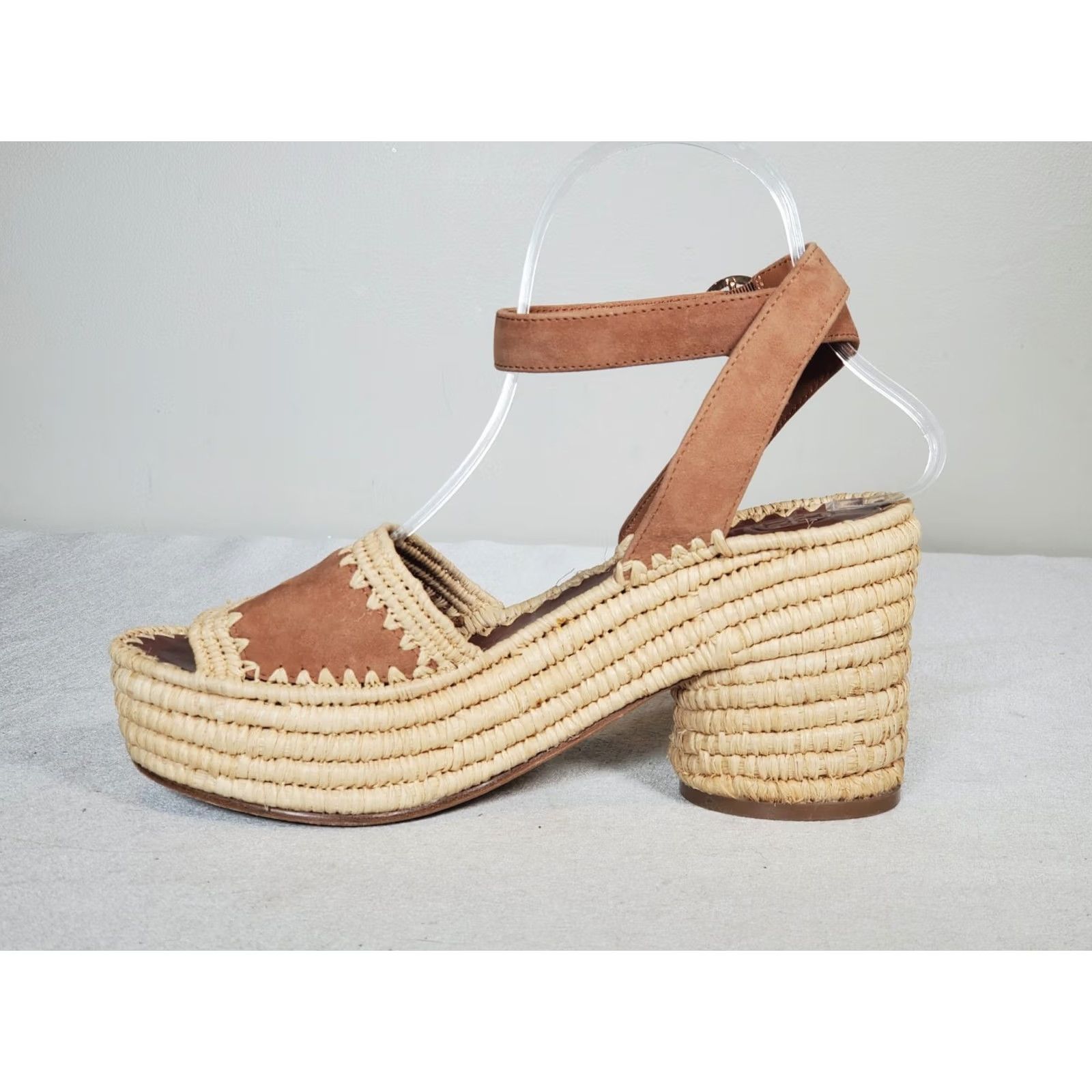 Tory Burch Tory Burch Arianne 90mm Raffia Platform Sandal Tan Suede Ankle Strap Women US 8 Size US 8 / IT 38 - 4 Thumbnail