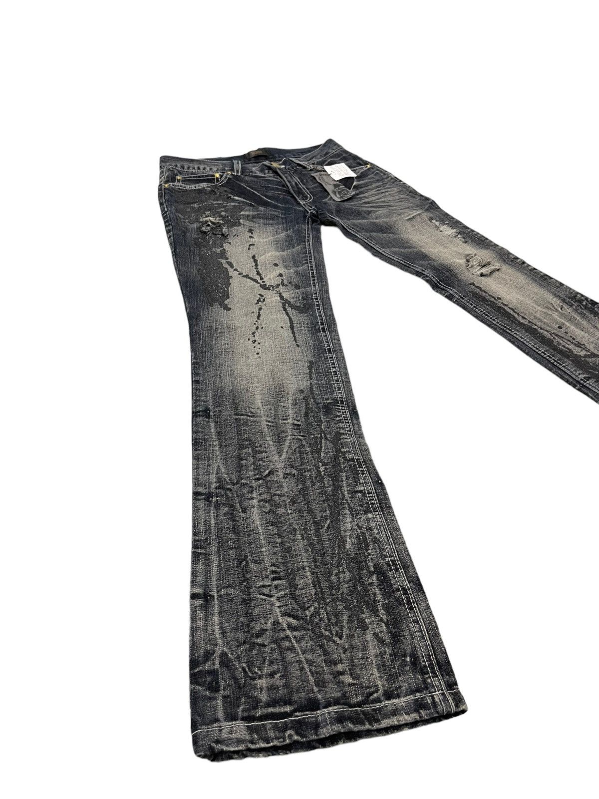 Japanese Brand Flare Jeans Black Baccara Distress Acid Wash Low Rise 8🟦0 Size US 29 - 1 Thumbnail