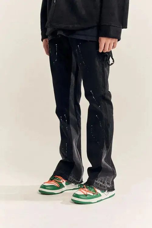 Japanese Brand × Jean Splattered Paint Flare Black Denim Jeans Size US 30 / EU 46 - 2 Thumbnail