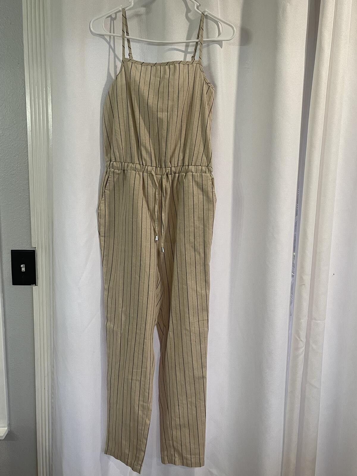 Other C/SONO Beige Pinstripe Jumpsuit with Adjustable Straps, Size Size 28" / US 6 / IT 42 - 1 Thumbnail