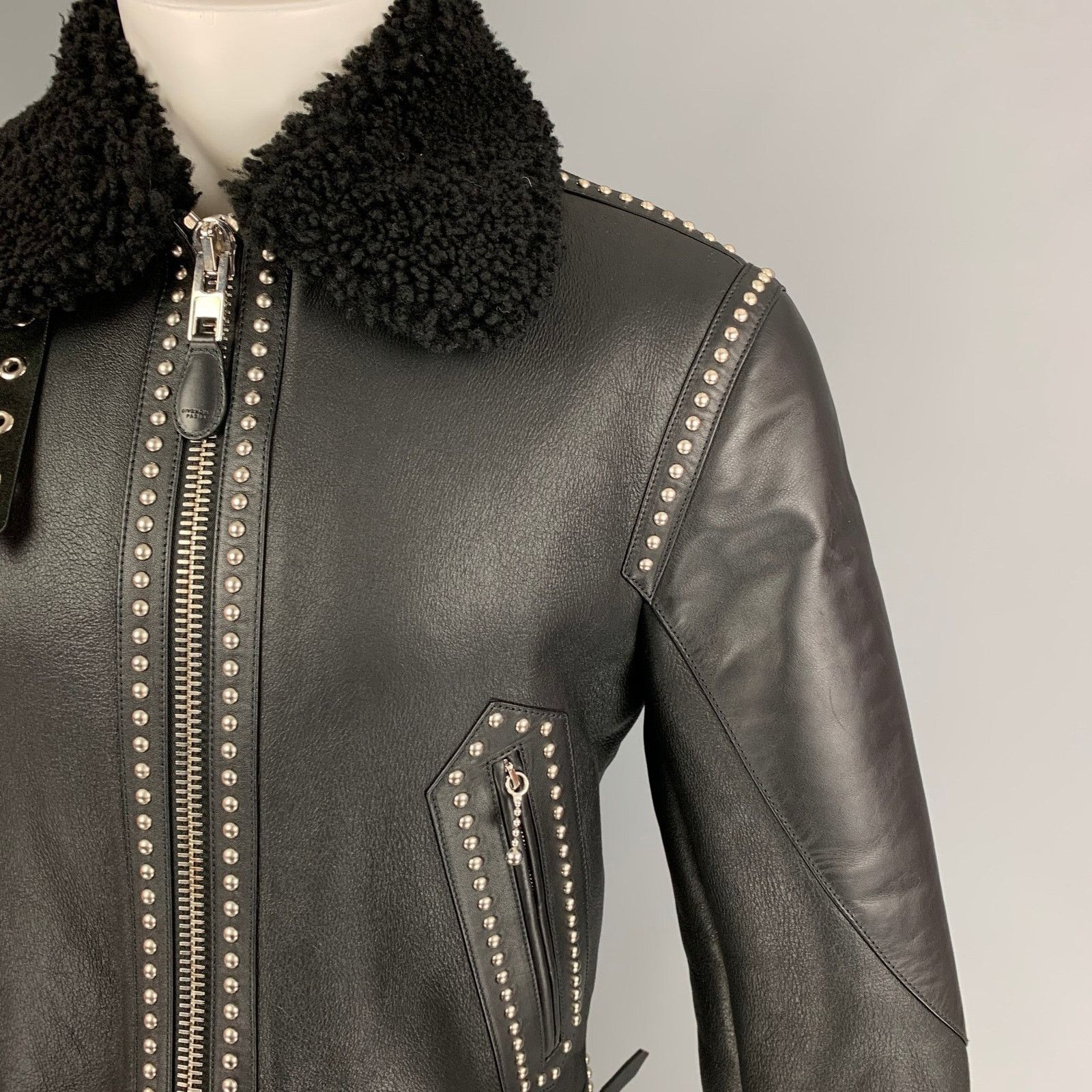 Givenchy Size 38 Black Silver Studded Leather Blouson Jacket Size US M / EU 48-50 / 2 - 2 Thumbnail