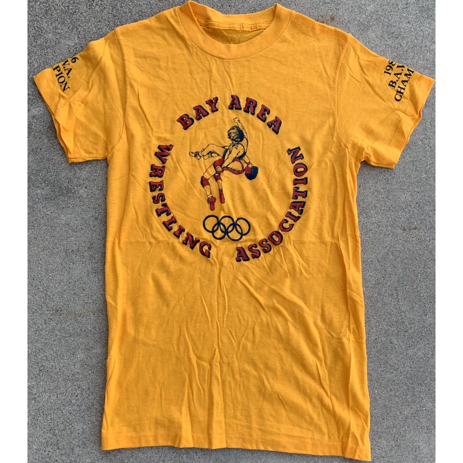 Champion VINTAGE BAWA Champion Bay Area Wrestling Association t shirt Shirt XS S Yellow 80s Sports Men Size US S / EU 44-46 / 1 - 5 Thumbnail