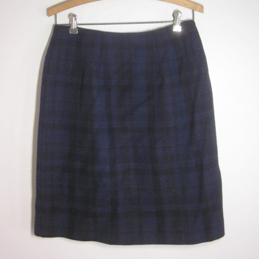 Robert Talbott Talbots Blue Plaid Wool Skirt Womens Size 8 Wrap Style Vintage Skirt Size 30" / US 8 / IT 44 - 8 Thumbnail