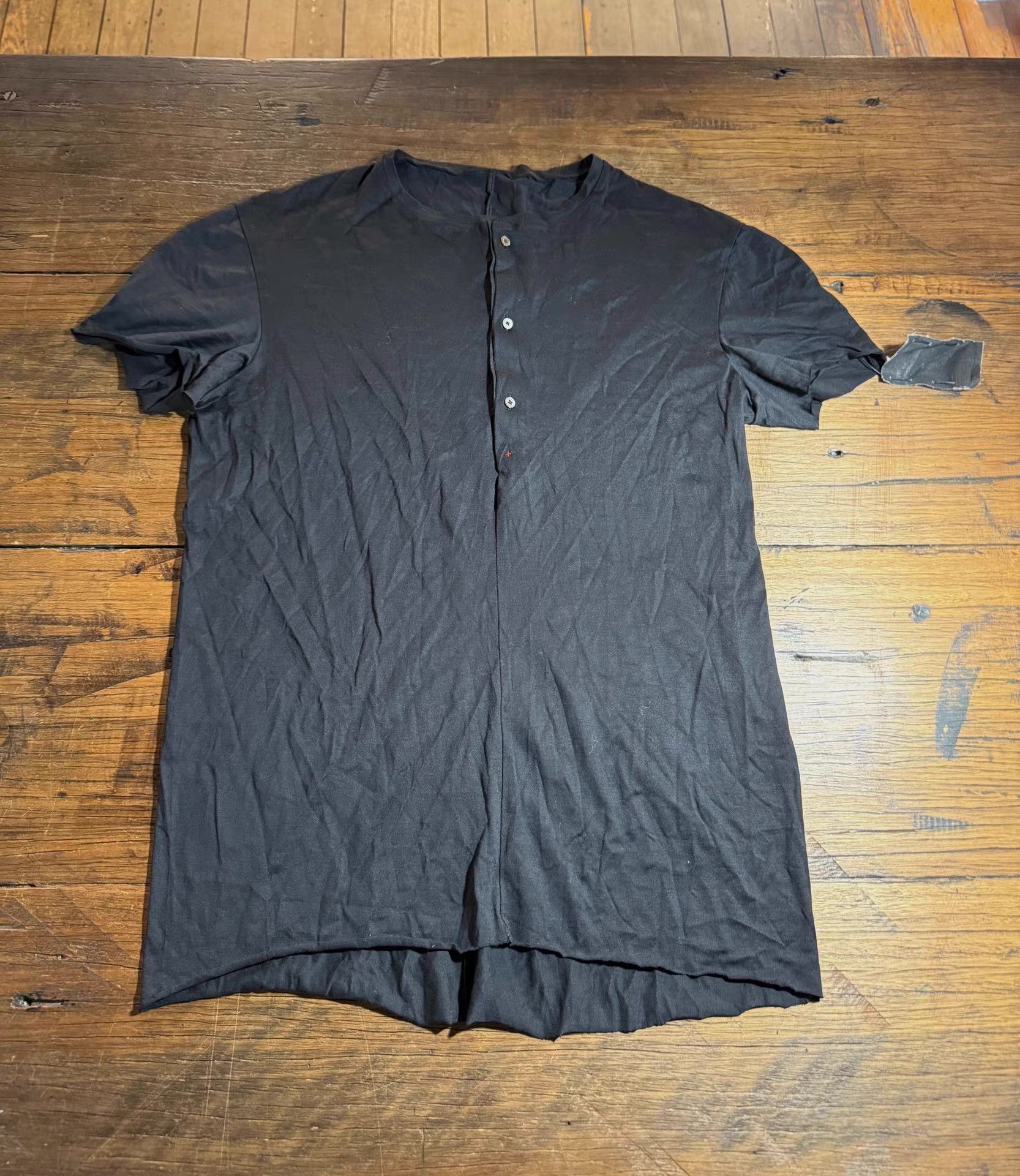 Ma+ m.a+ 19SS Men's Black Henley Neck Short Sleeve Tee Ｑ25 Size US M / EU 48-50 / 2 - 1 Thumbnail