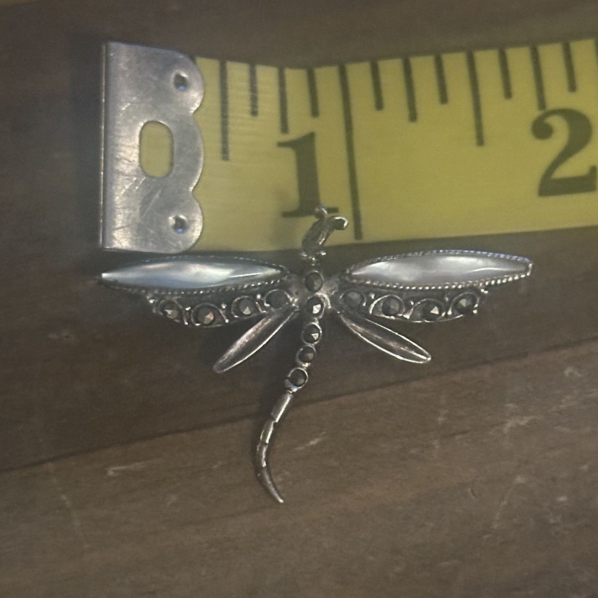 Vintage 925 silver mother of pearl marcasite dragonfly brooch Size ONE SIZE - 2 Thumbnail