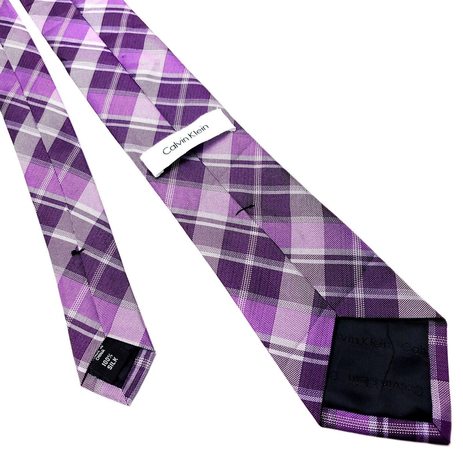 Calvin Klein Calvin Klein Purple Silk Tie Woven Skinny Tartan Plaid Size ONE SIZE - 3 Thumbnail
