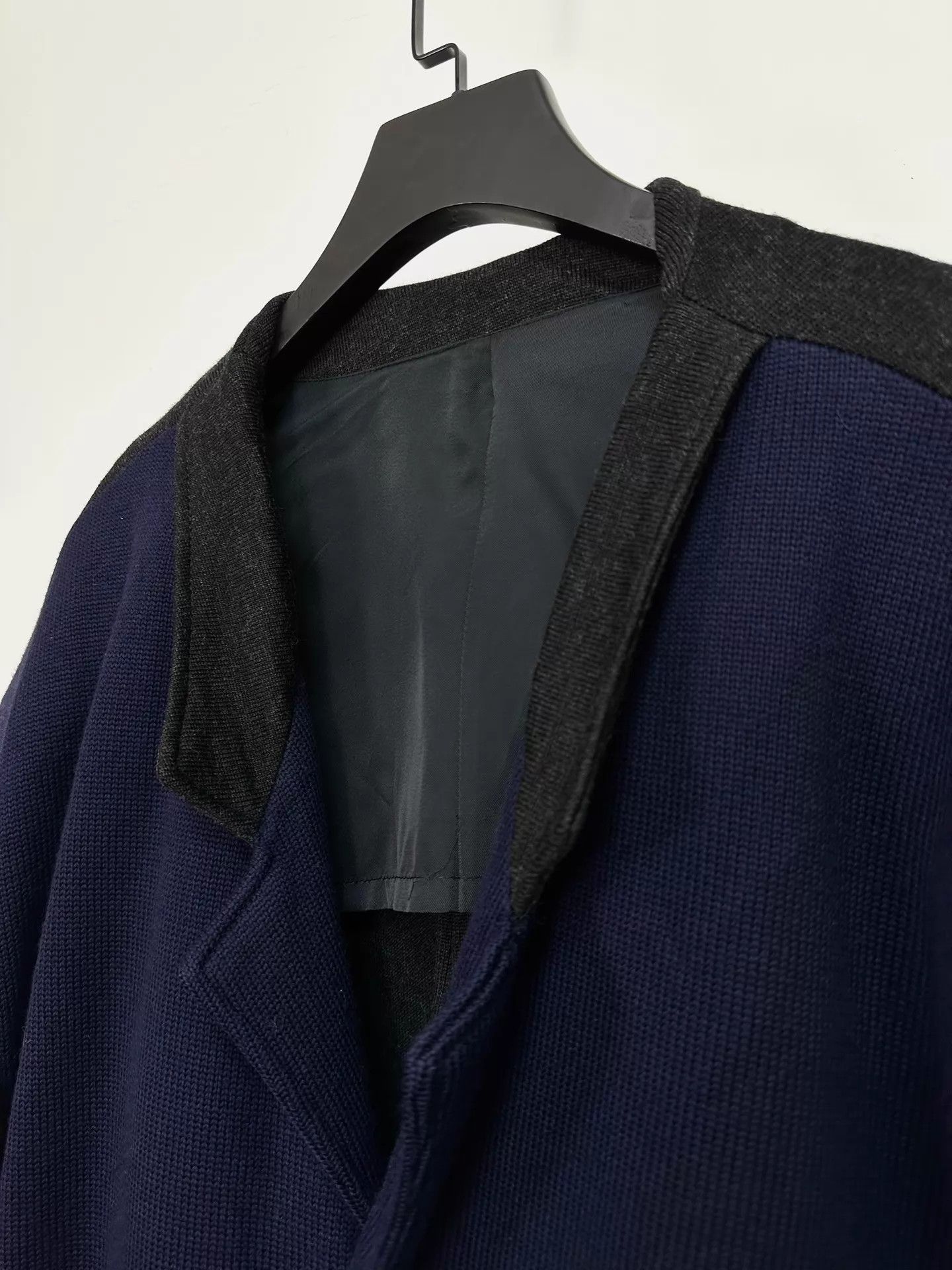 Yohji Yamamoto Yohji Yamamoto 80s Indigo & Black-Gray Knit Panel Jacket Size US M / EU 48-50 / 2 - 4 Thumbnail