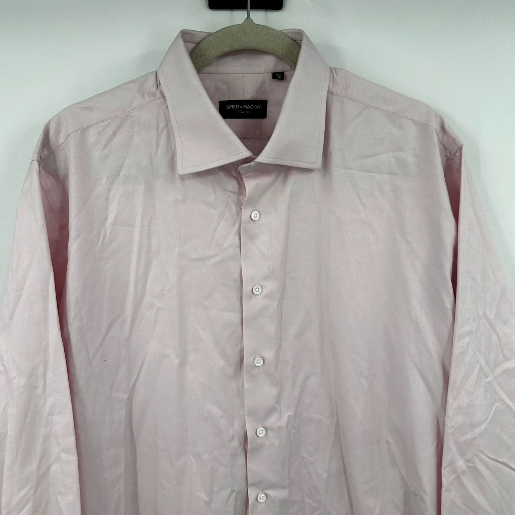 Pinko Spier Mackay Dress Shirt Pink Long Sleeve Men XL 17.5 36 Solid Classic Spread Barrel Cuff 100% Cotton Wrinkle Resistant Size 46R - 6 Thumbnail