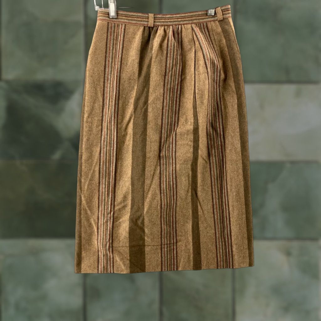 Vintage VINTAGE John Meyer Skirt Womens 8 Striped Wool Blend Midi Wool Polyester Brown Striped 90s Style Pleated Midi Womens 8 Grey Brown Womens Size 30" / US 8 / IT 44 - 1 Thumbnail