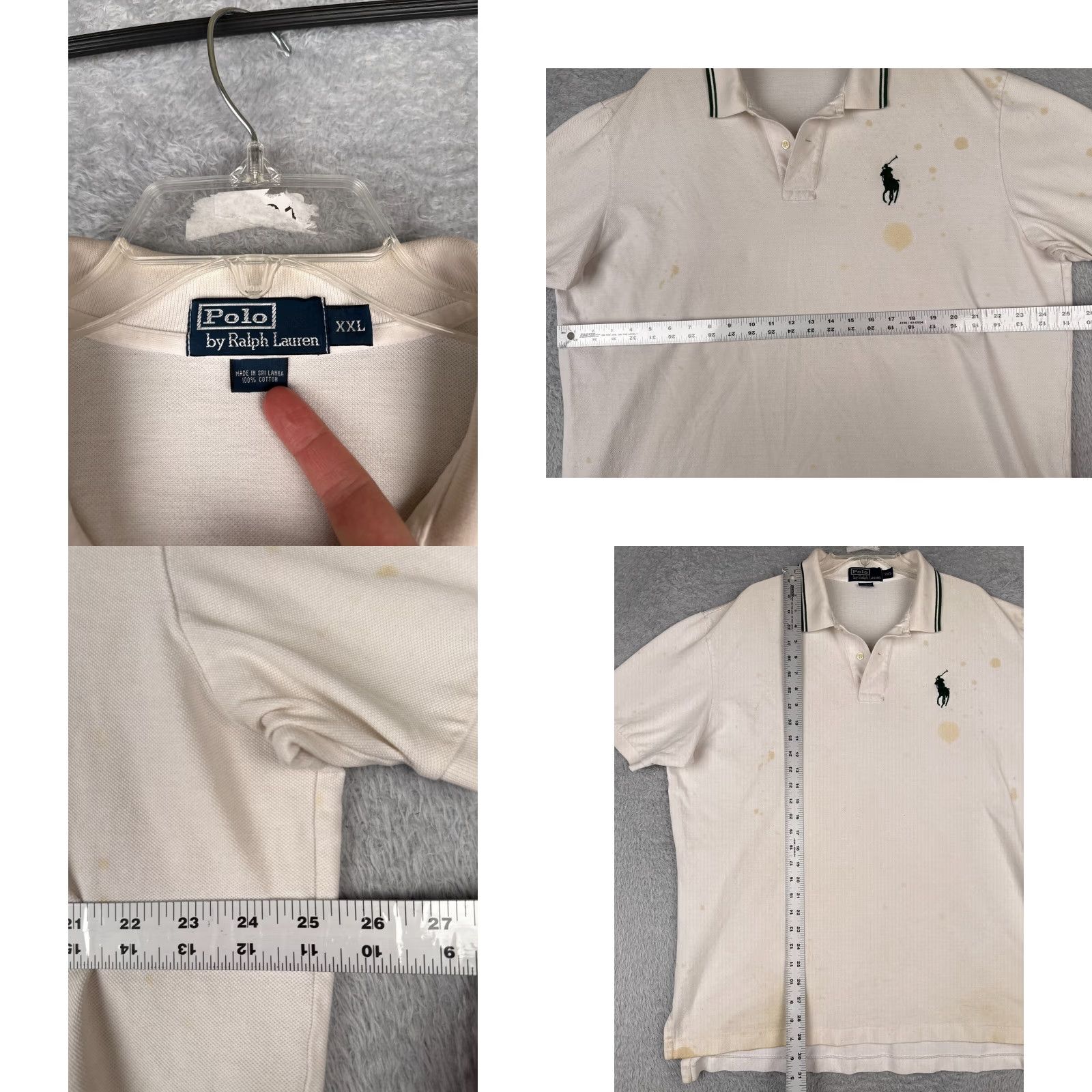 Ralph Lauren VINTAGE Ralph Lauren Polo Shirt Mens 2XL White Green 100% Cotton Knit Polo Shirt Mens XXLLarge White Green Polo Shirt Mens Size US XXL / EU 58 / 5 - 9 Thumbnail