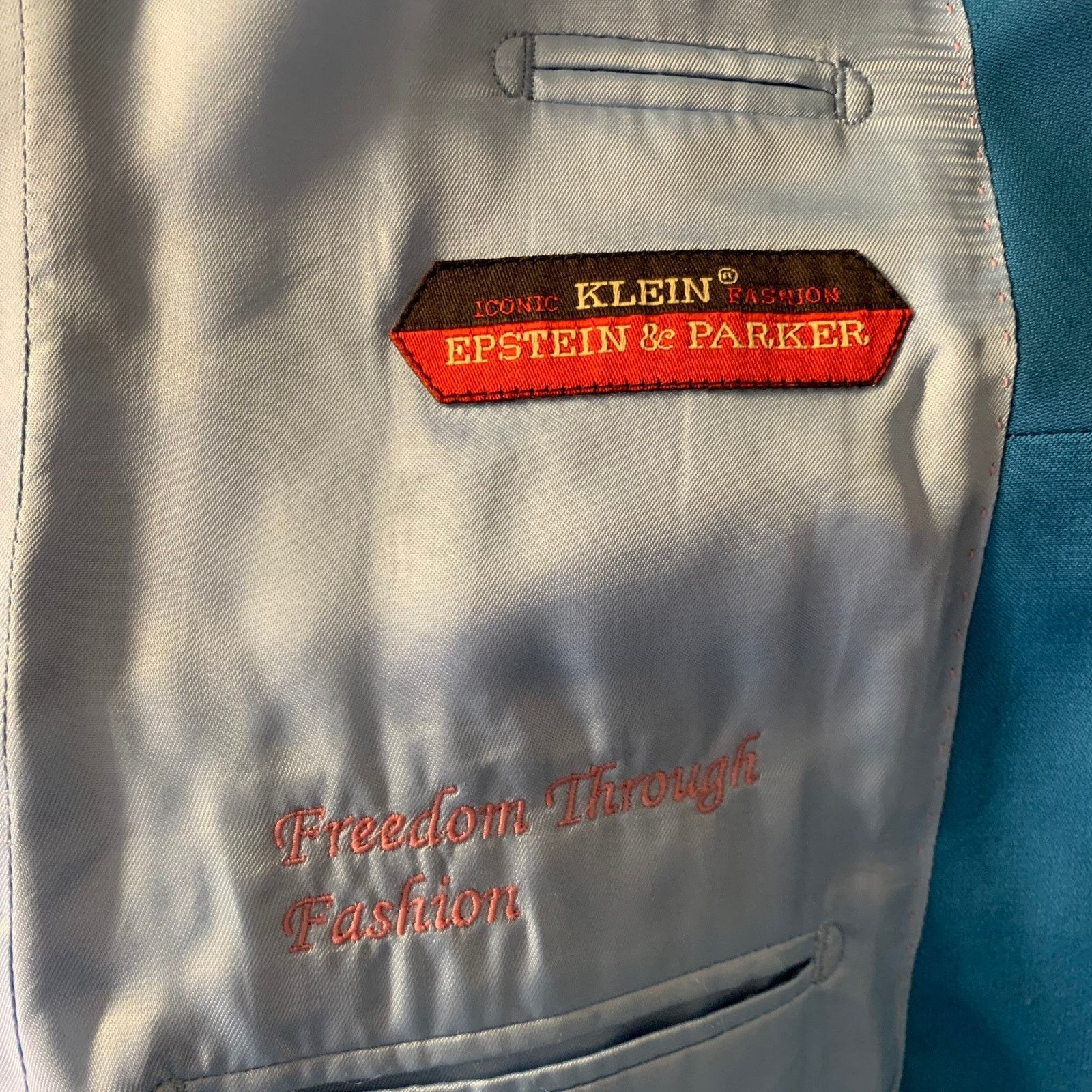 Other KLEIN EPSTEIN & PARKER Blue Solid Wool Shawl Lapel Suit Size 40R - 7 Thumbnail