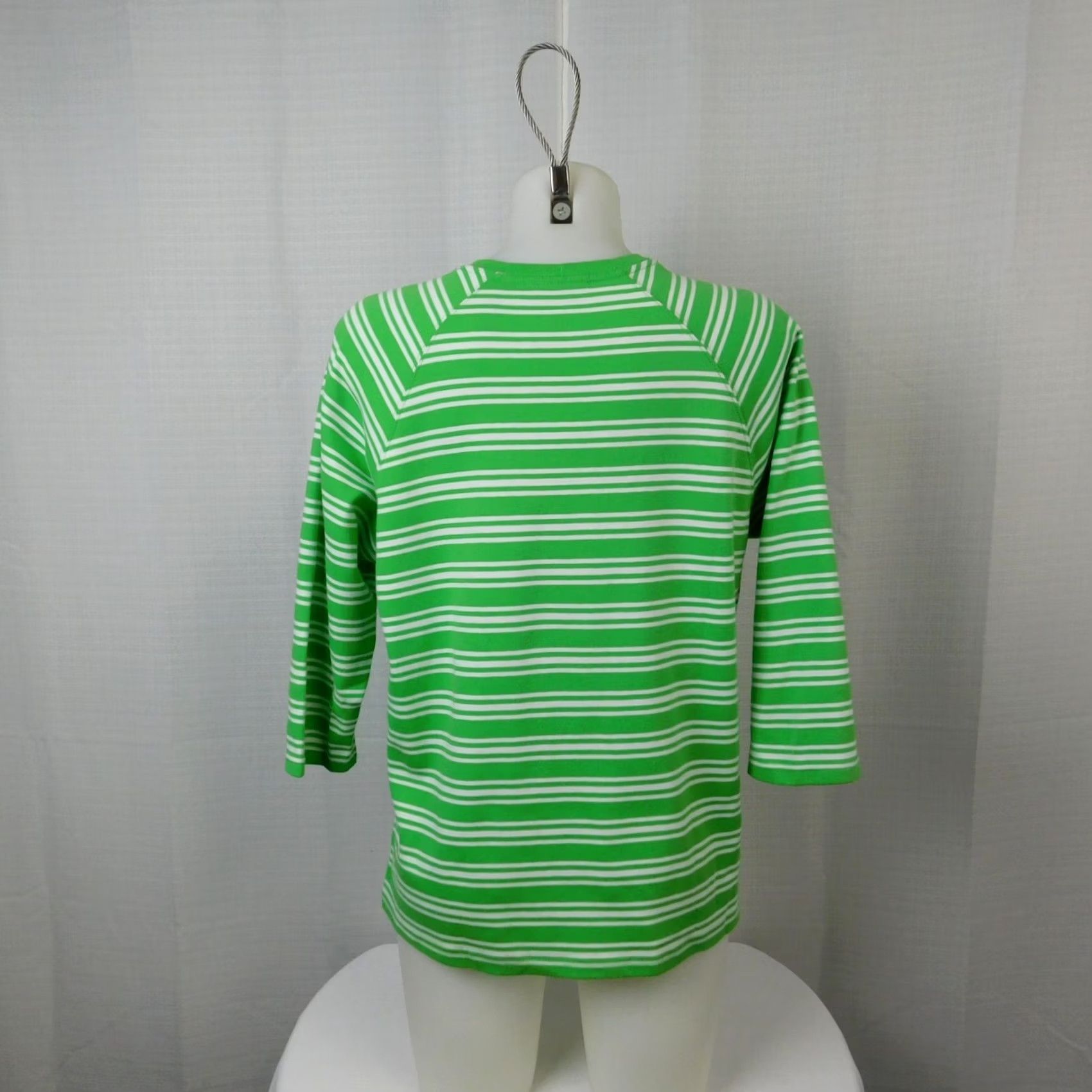 Vintage Karen Scott Sport Top Medium Green Crew Neck 3/4 Sleeve Stripe Womens Size M / US 6-8 / IT 42-44 - 2 Thumbnail