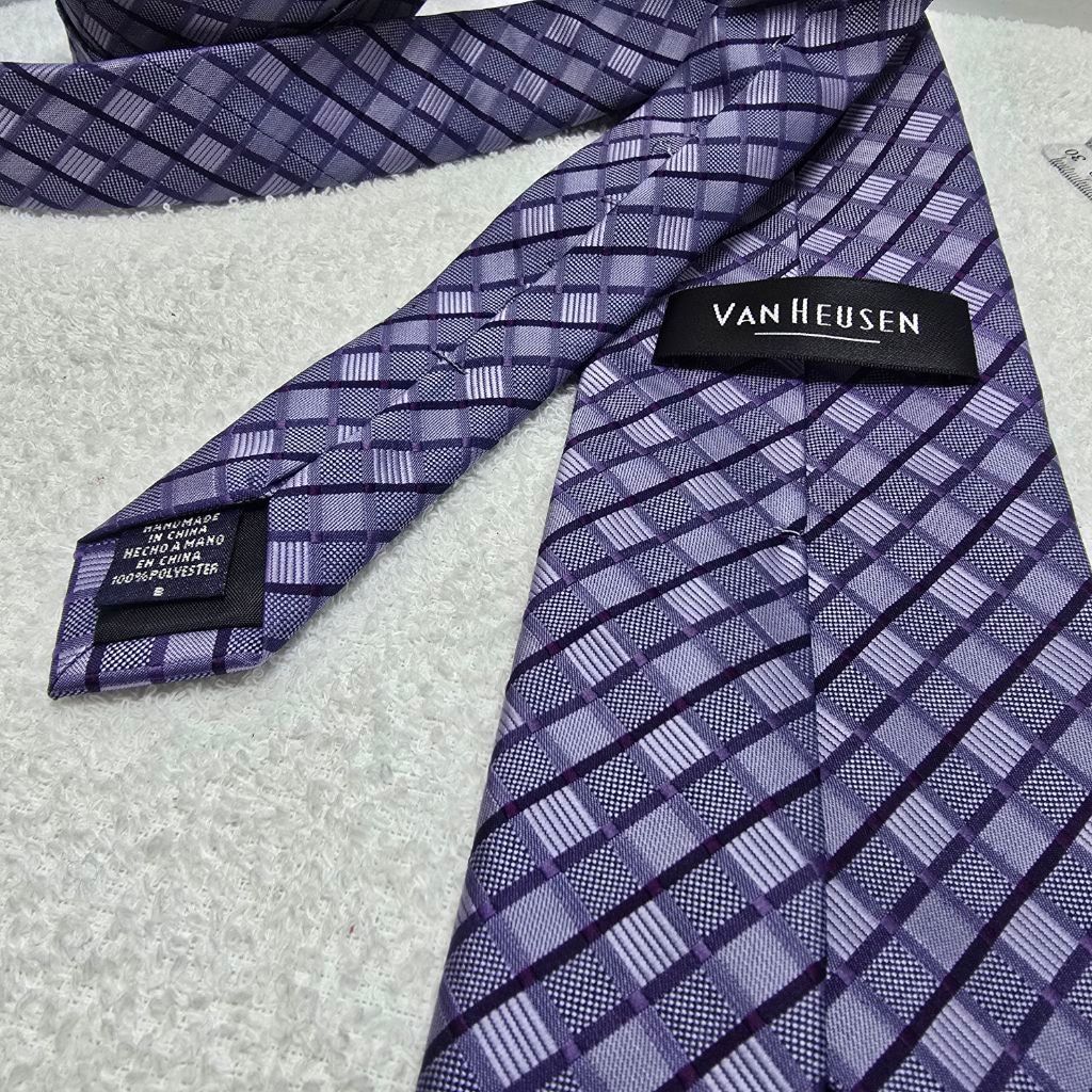 Van Heusen Men's Van Heusen Purple Plaid Tie One Size Size ONE SIZE - 3 Thumbnail