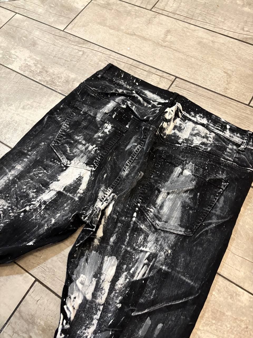 Japanese Brand Custom Black Baggy Distressed Jeans Painted Wide Leg Size US 31 - 4 Thumbnail