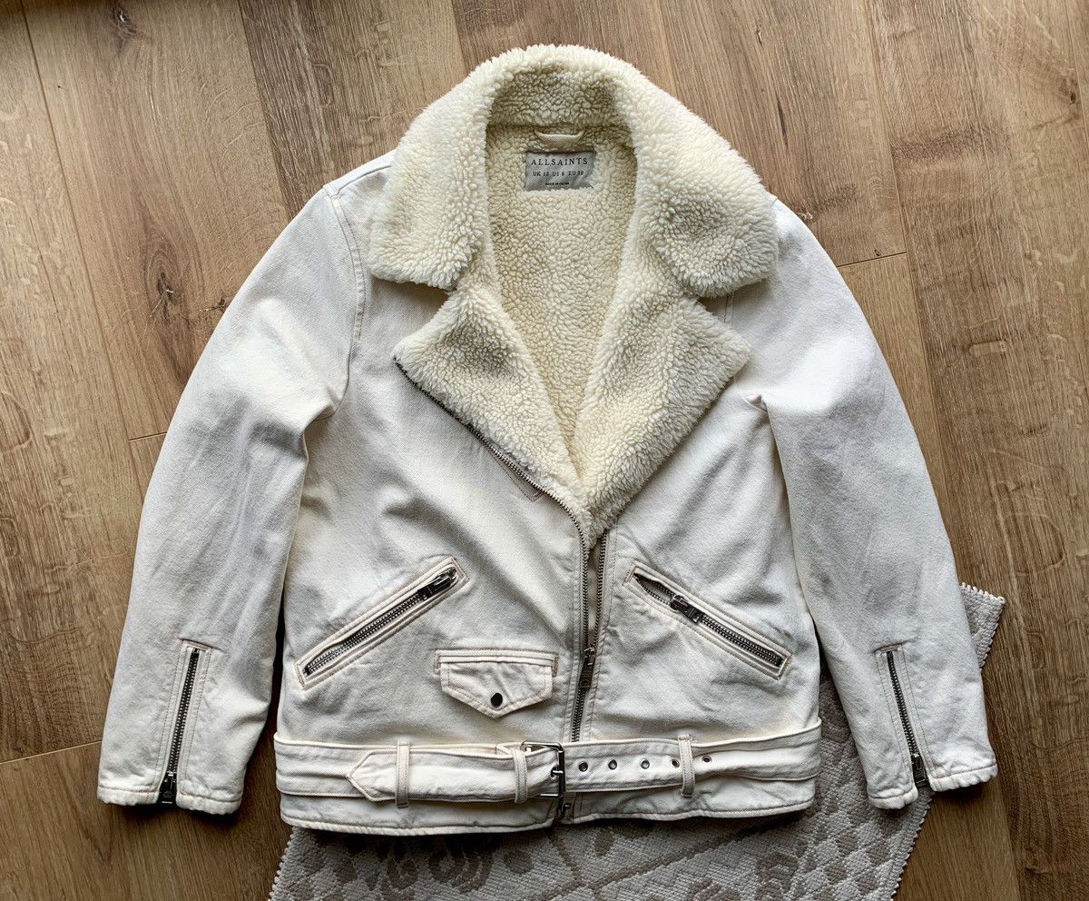 Allsaints Allsaints Oversized Denim Biker Jacket White Fleece Sherpa Size M / US 6-8 / IT 42-44 - 1 Thumbnail