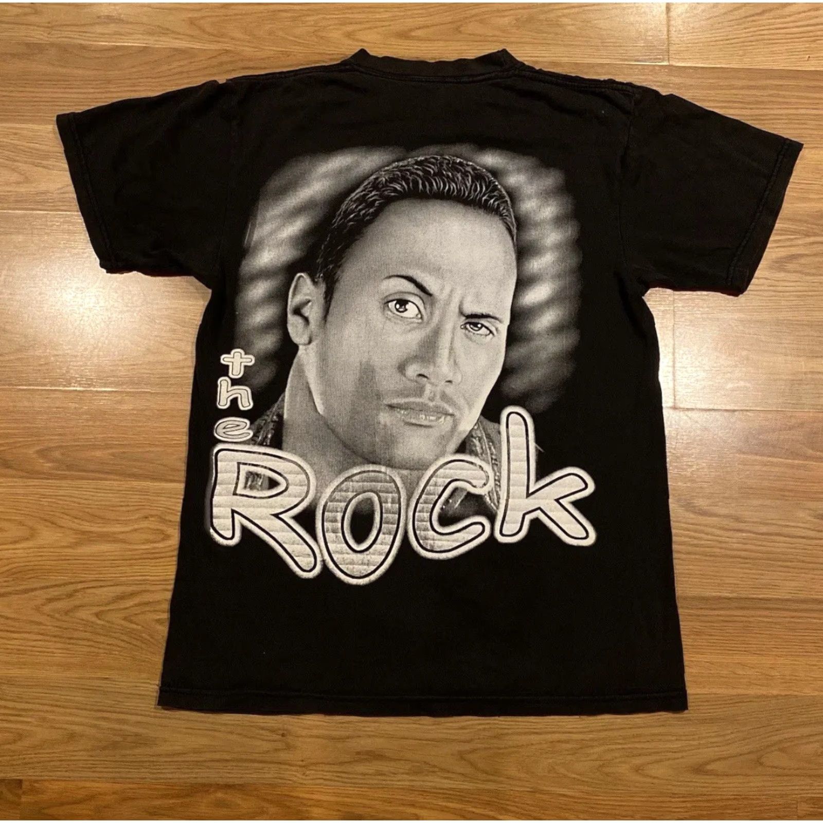Vintage VINTAGE Dwayne The Rock Johnson WWF Wrestling AOP WWE Tee Big Land Sz Medium Shirt Mens 90s Double-Sided Black Short Sleeve Crew Neck Size US M / EU 48-50 / 2 - 4 Thumbnail