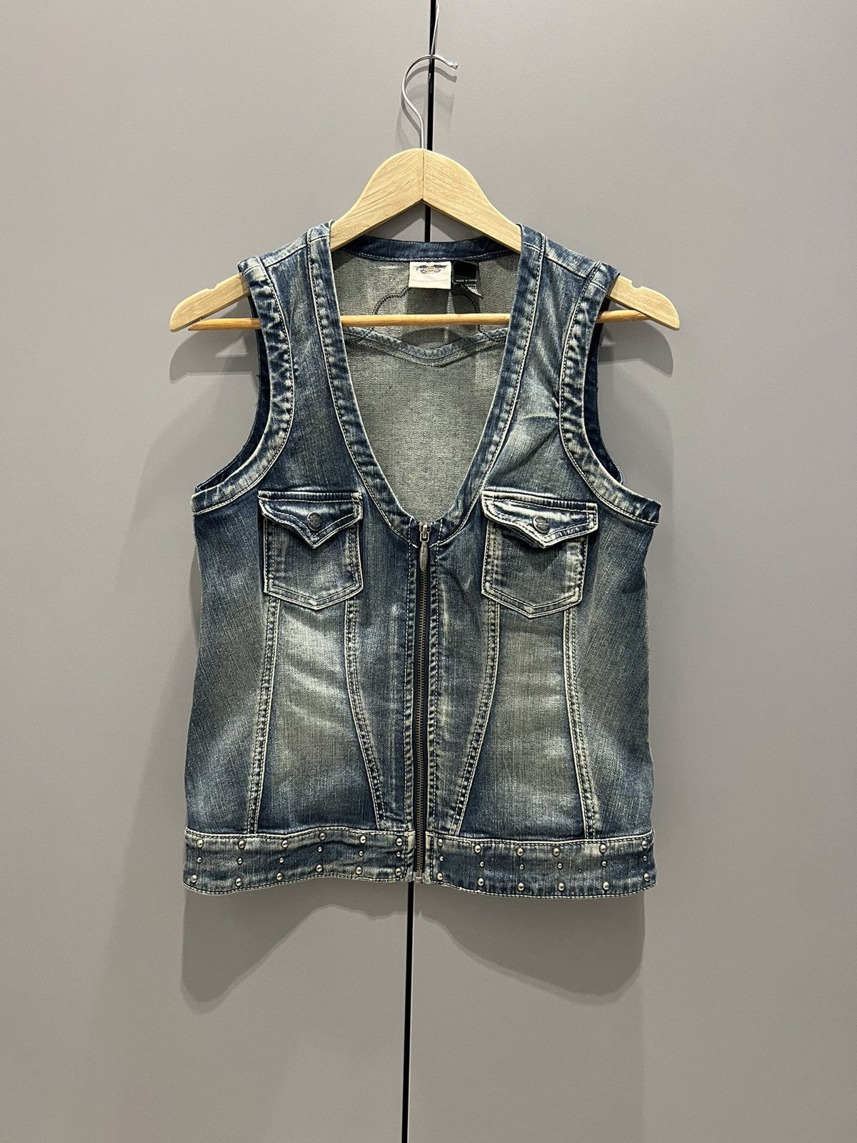 Harley Davidson Y2K Harley Davidson Vest Women's Embellished Denim Grunge Size M / US 6-8 / IT 42-44 - 6 Thumbnail