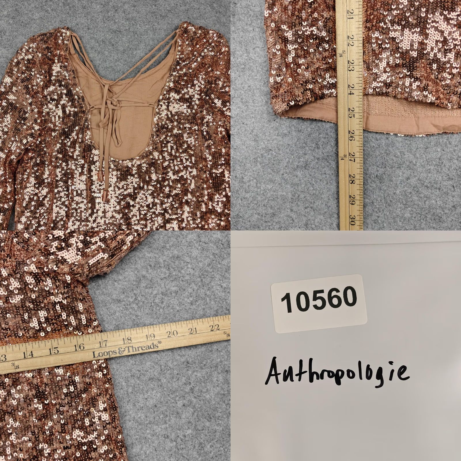 Anthropologie Anthropologie Gold Sequin Tunic Top Blouse Womens 4 3/4 Sleeve Tie Back Size S / US 4 / IT 40 - 8 Thumbnail