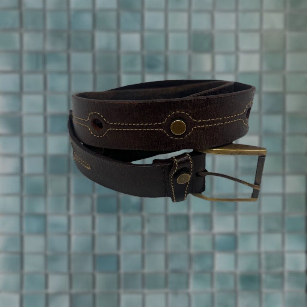Vintage Allen Solly Belt Dress Belt Men 34-38 Black Leather Brass Buckle USA Made Size 34 - 1 Thumbnail