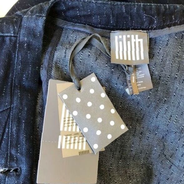 Denime LILITH Rinaldi Navy Denim Topper Jacket Cinched Waist Ties Lagenlook 40 M Navy Denim Topper Jacket Womens M 40 Blue Jacket Size S / US 4 / IT 40 - 6 Thumbnail