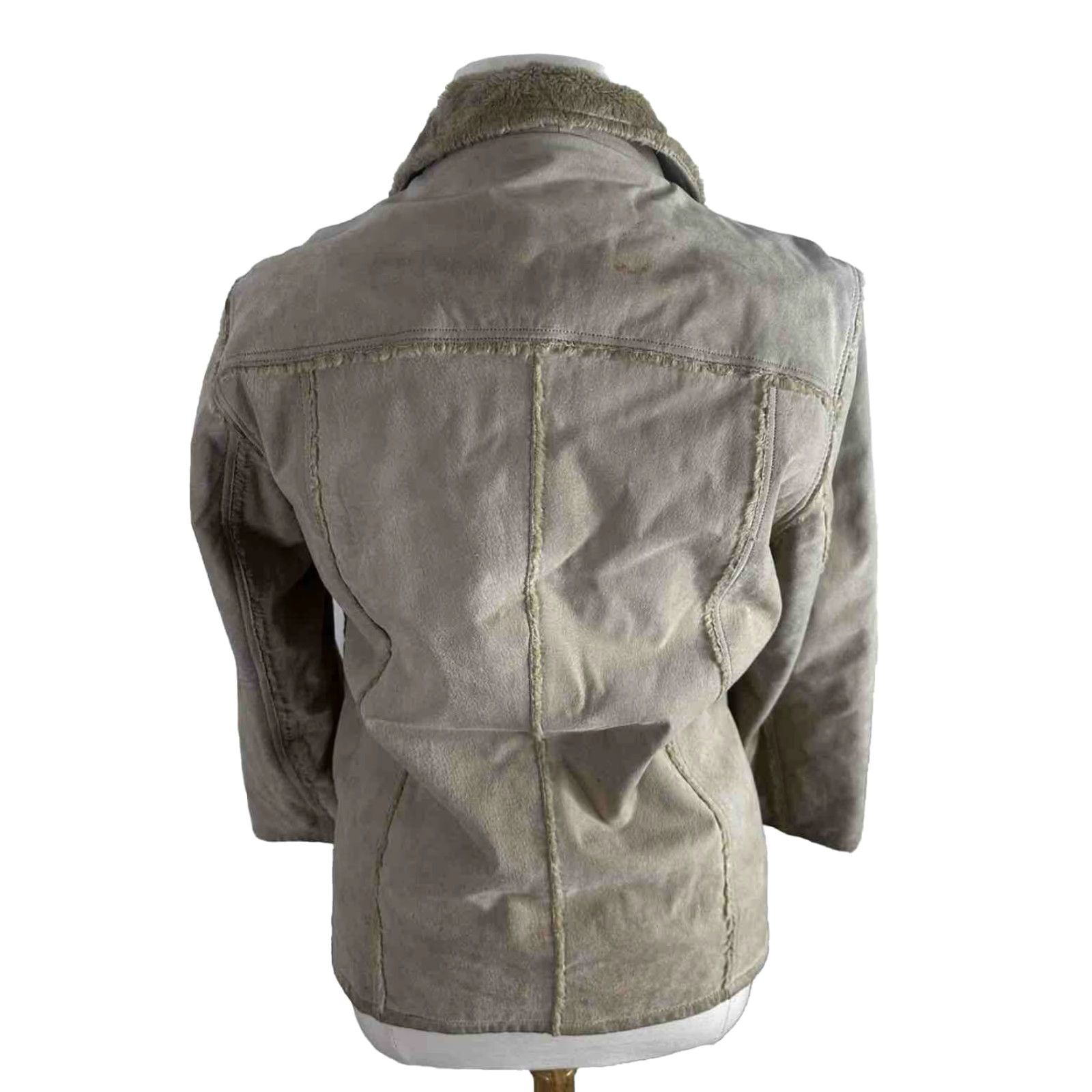 Vintage VINTAGE Rancher Jacket Coat Womens XL Leather Suede Sherpa Lined Beige Tan Solid Zip Hooded Button Casual Travel Workwear Fall Winter Womens XL Size XL / US 12-14 / IT 48-50 - 3 Thumbnail