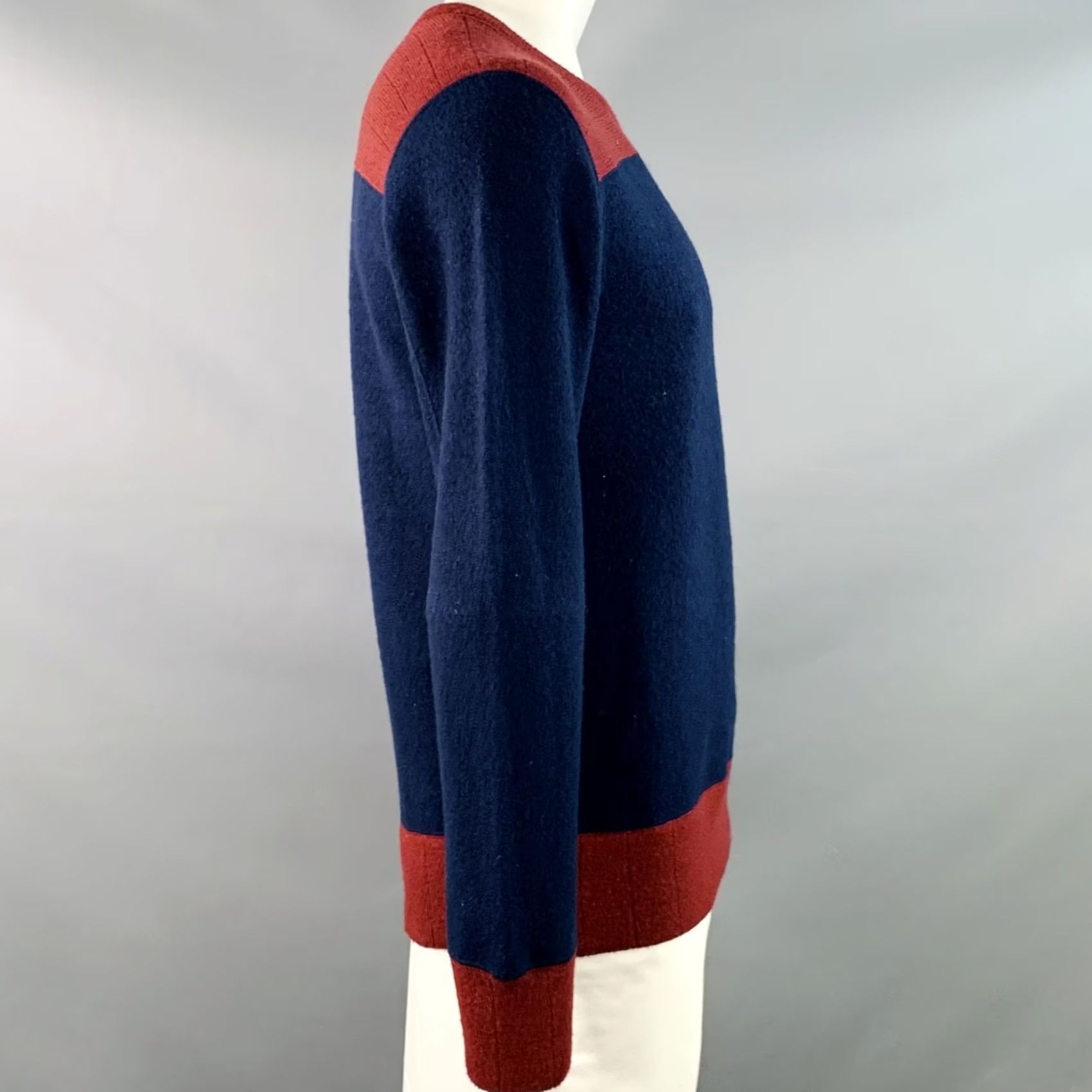 Visvim VISVIM Size L Navy Burgundy Color Block Wool Crew-Neck Sweater Size US L / EU 52-54 / 3 - 2 Thumbnail