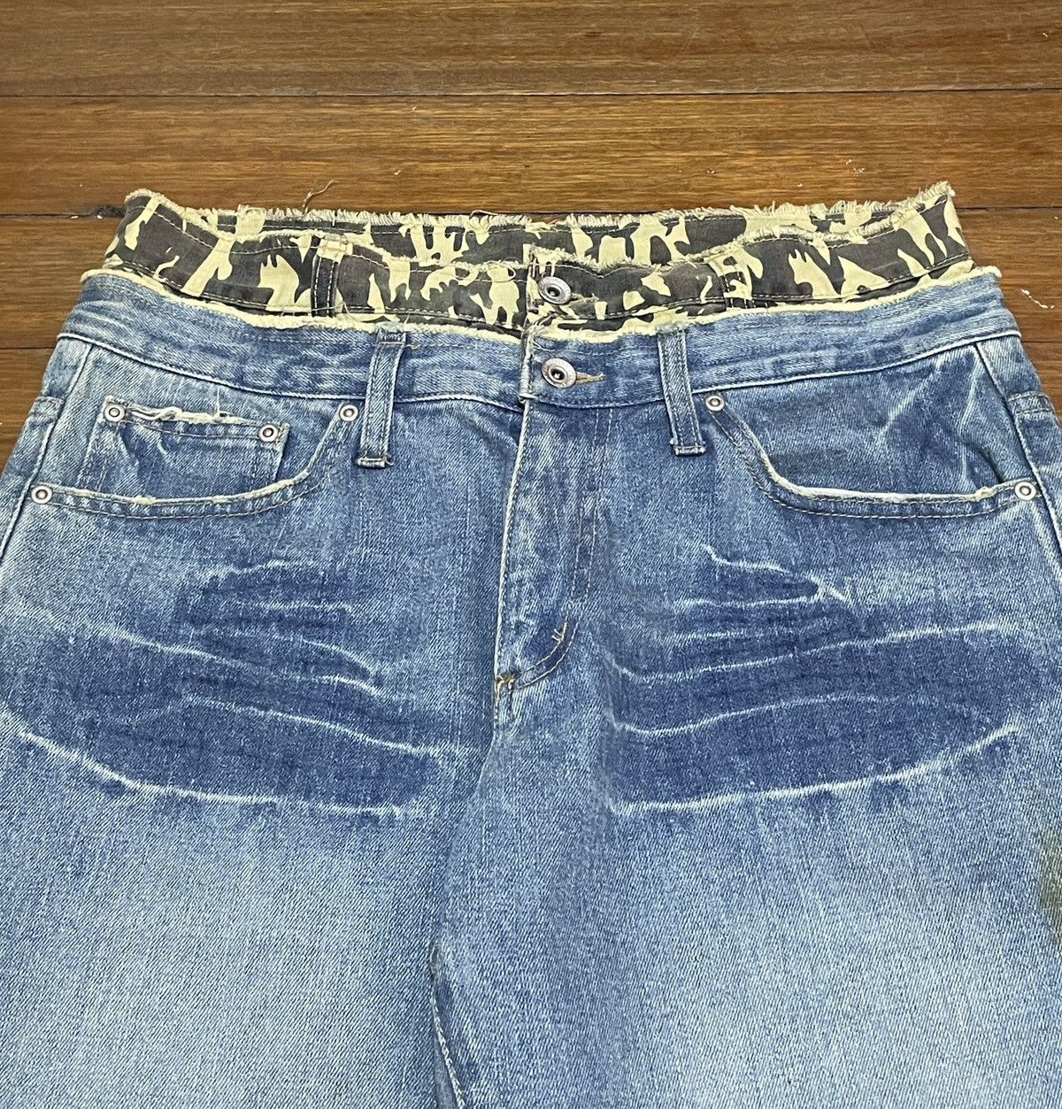 Japanese Brand × Vintage Rare Design Vintage Japaness Brand Double Waist Jeans 2000s Size US 33 - 3 Thumbnail