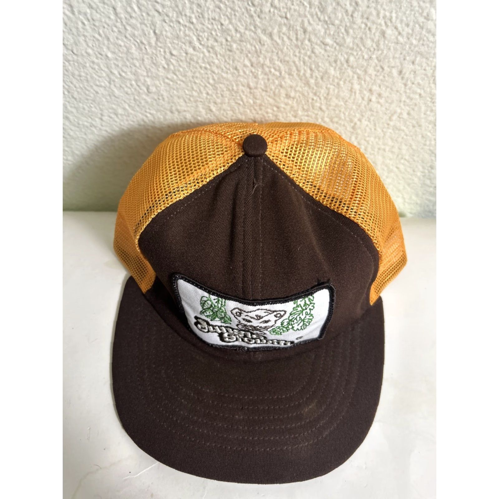 Vintage VINTAGE Trucker Hat Mens One Size Brown Orange Jungle Growth Patch Tiger Adjustable Snapback Size ONE SIZE - 5 Thumbnail