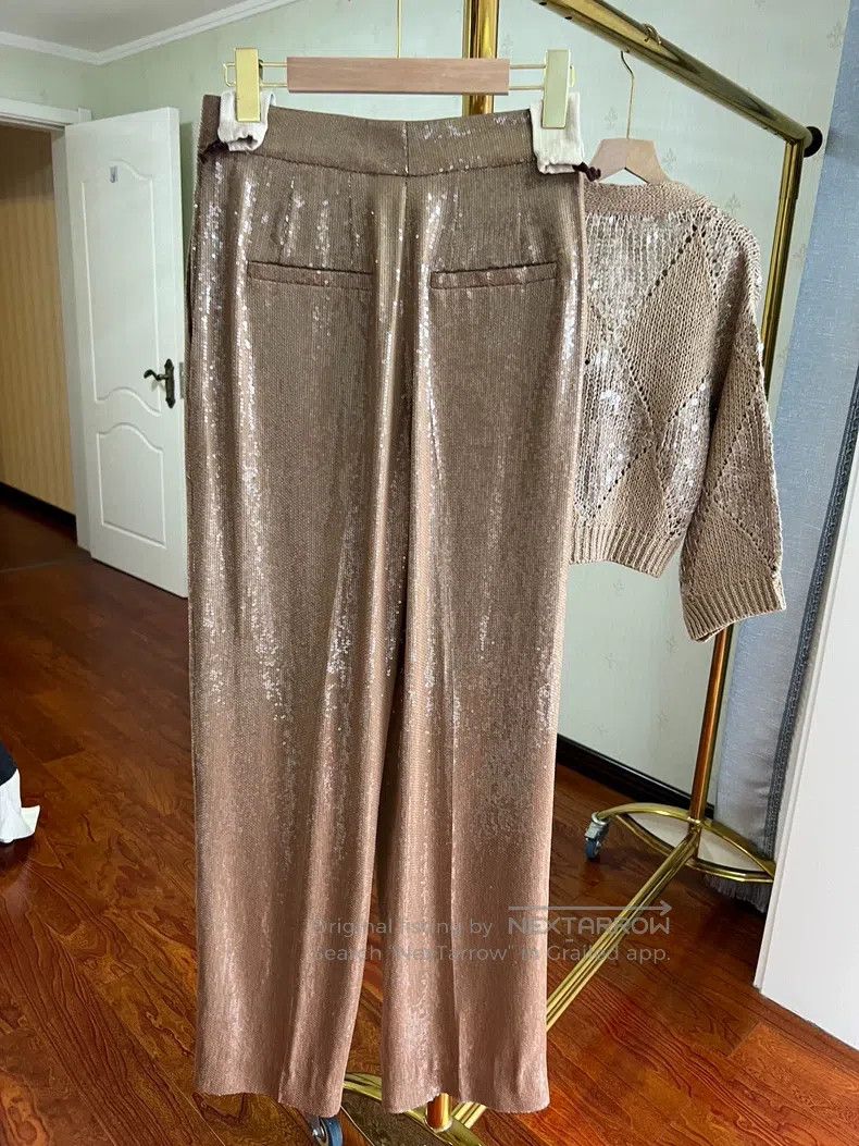 Brunello Cucinelli Brunello Cucinelli Full Glitter Wide Leg Pants Size 26" / US 2 / IT 38 - 2 Thumbnail