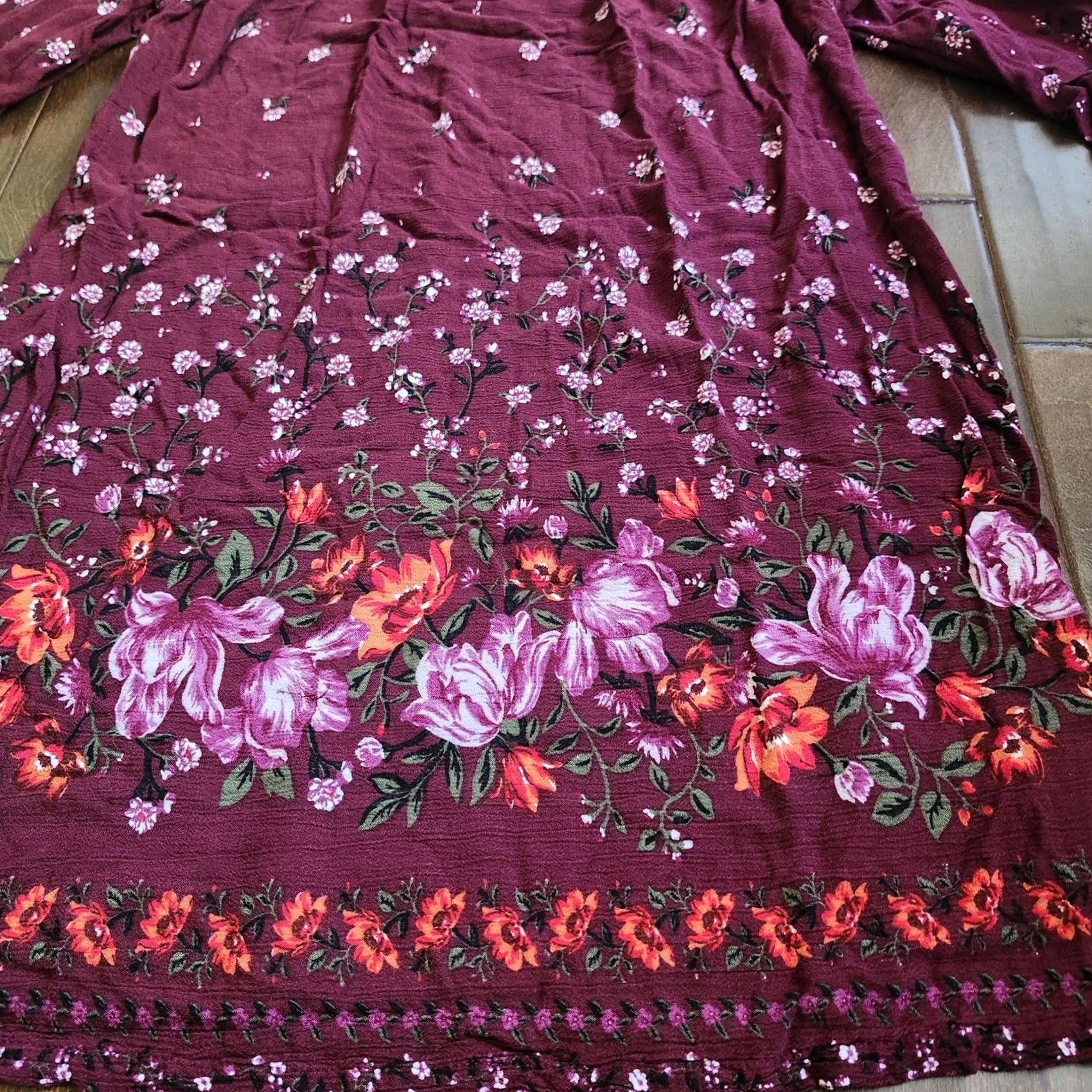 Old Navy Old Navy Dress Womens Junior Burgundy Floral 3/4 Sleeve Long L Red Pattern Floral Casual Travel Summer Spring Fall Womens Size L / US 10 / IT 46 - 7 Thumbnail