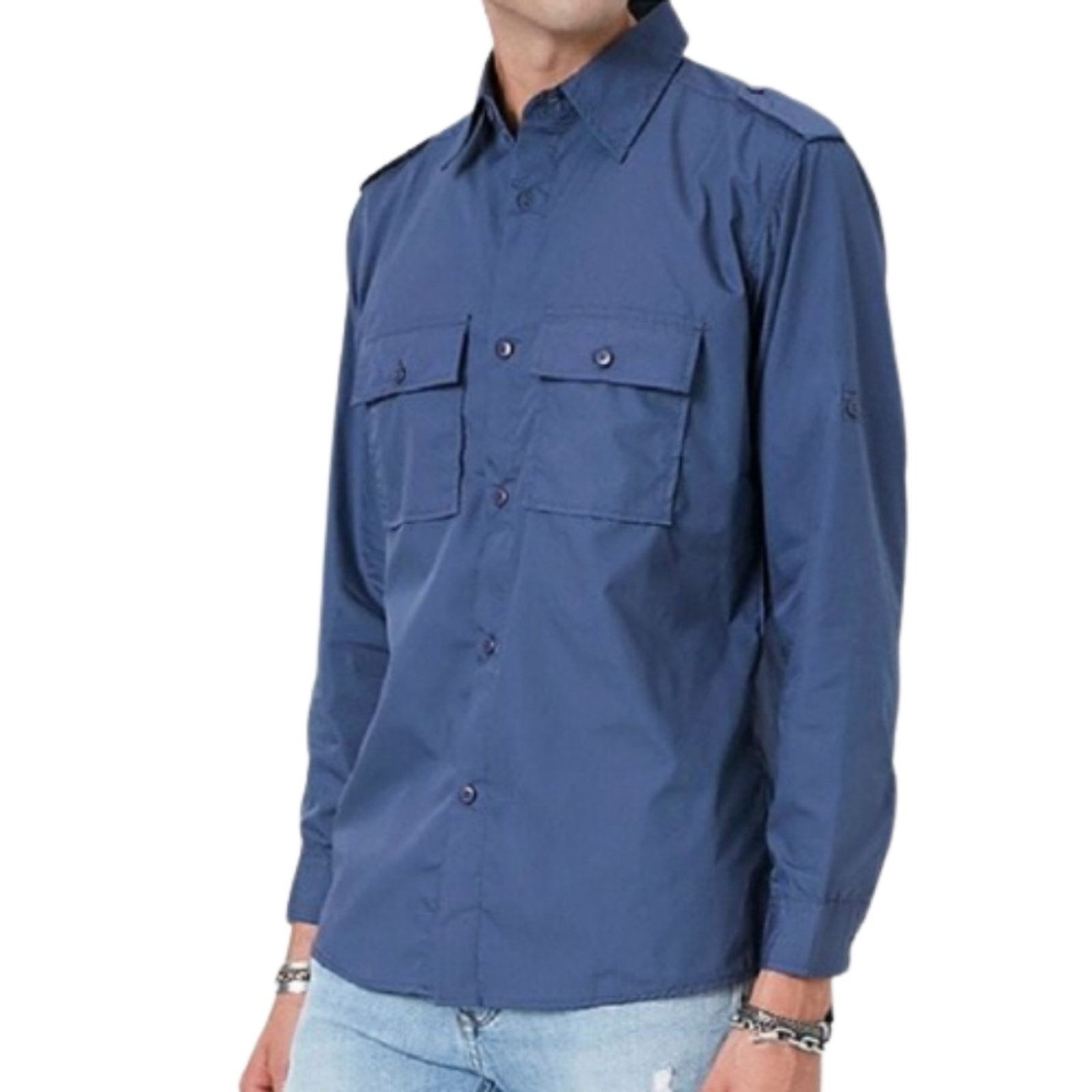 Other COBALT BLUE ☆ FRONT FLAP POCKET ☆ EPILET SHOULDER SHIRT ☆XL Size US XL / EU 56 / 4 - 1 Thumbnail