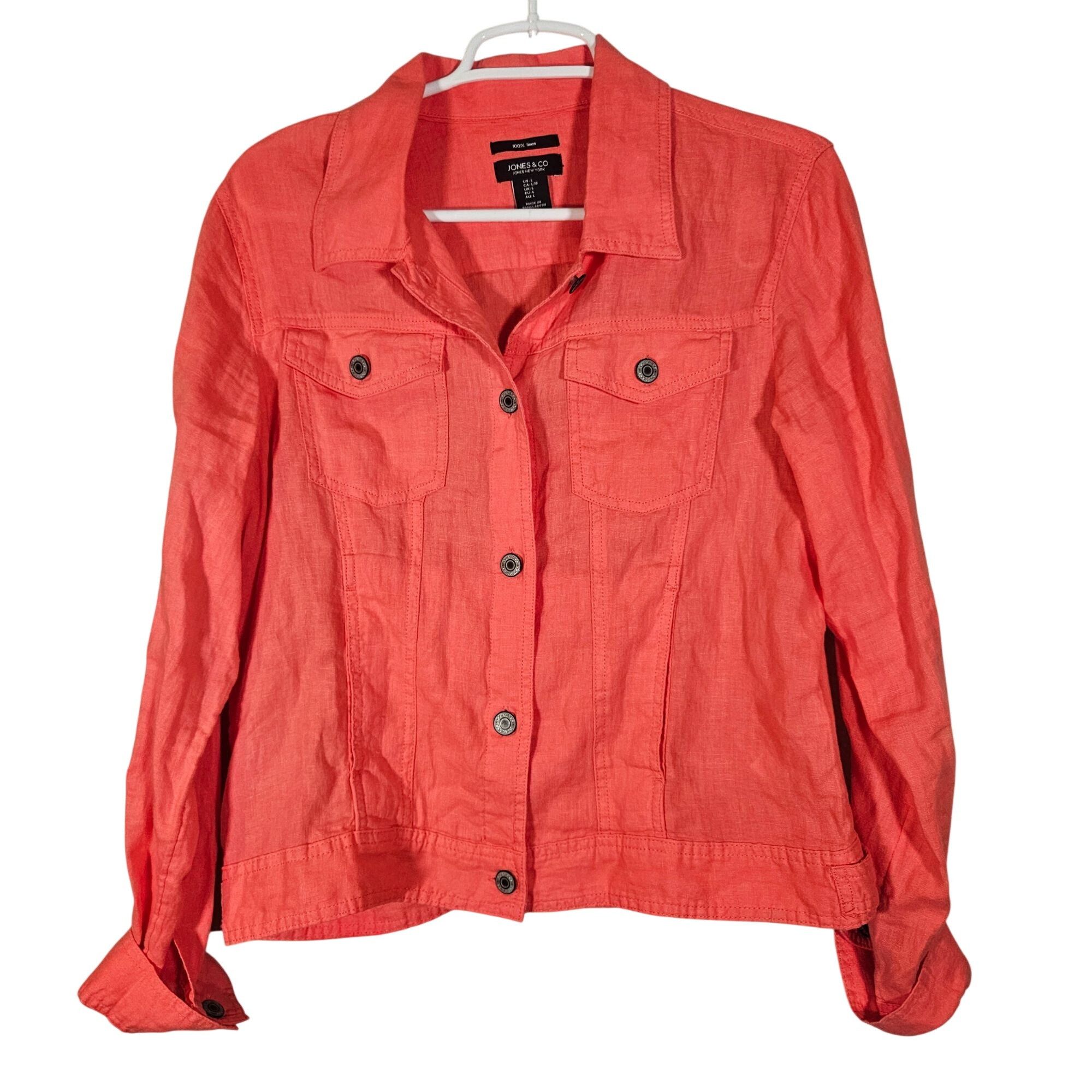 Other Jones & Co Women Coral Linen Jacket M Vacation Core Coastal Size L / US 10 / IT 46 - 2 Thumbnail