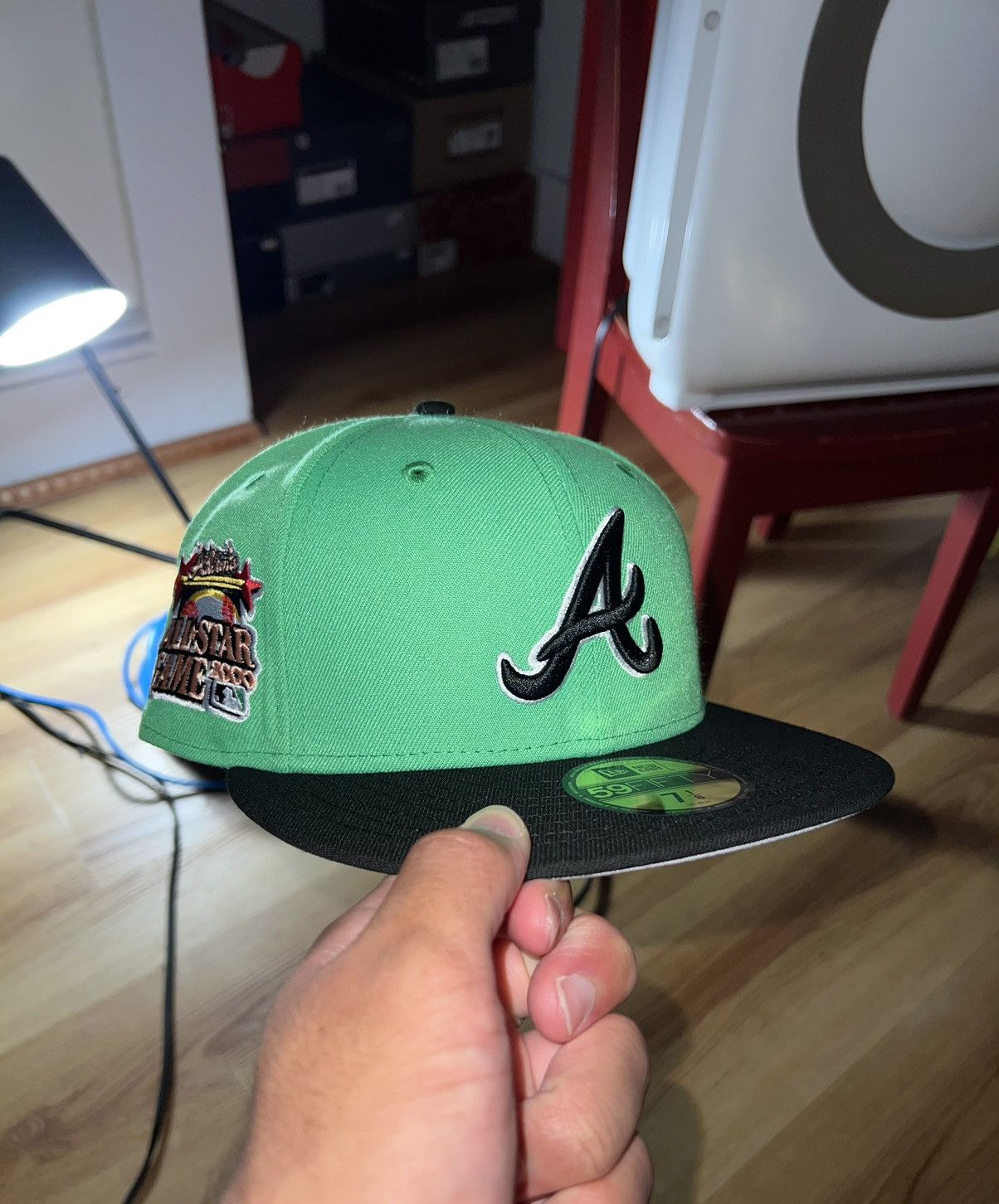image of 7 1/8 Hat Club Atlanta Braves Fitted Hat in Green/Black, Men's
