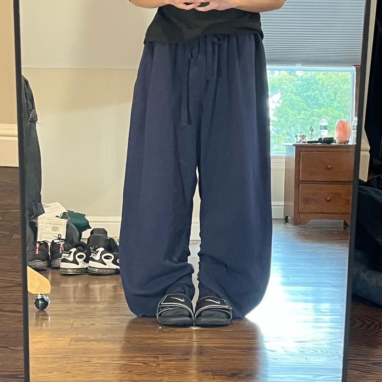 Vintage 2000s baggy wide leg navy blue sweatpants | Grailed