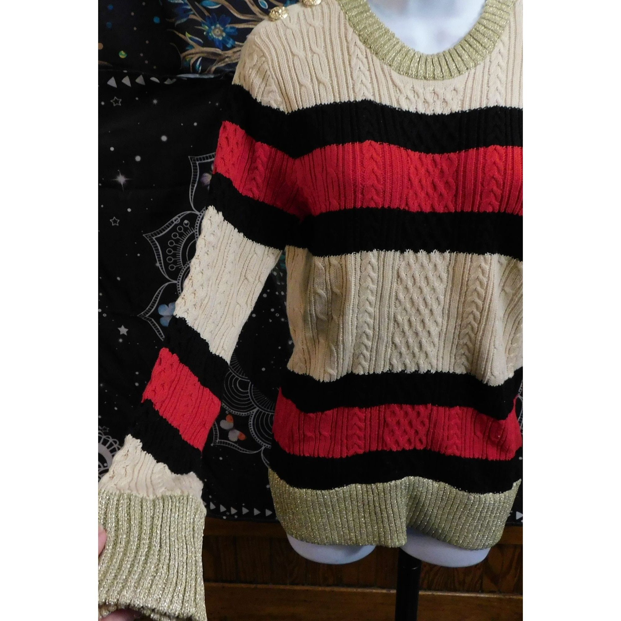 Other Preppy Sweewe Paris Cable Knit Striped Sweater Size S / US 4 / IT 40 - 2 Thumbnail