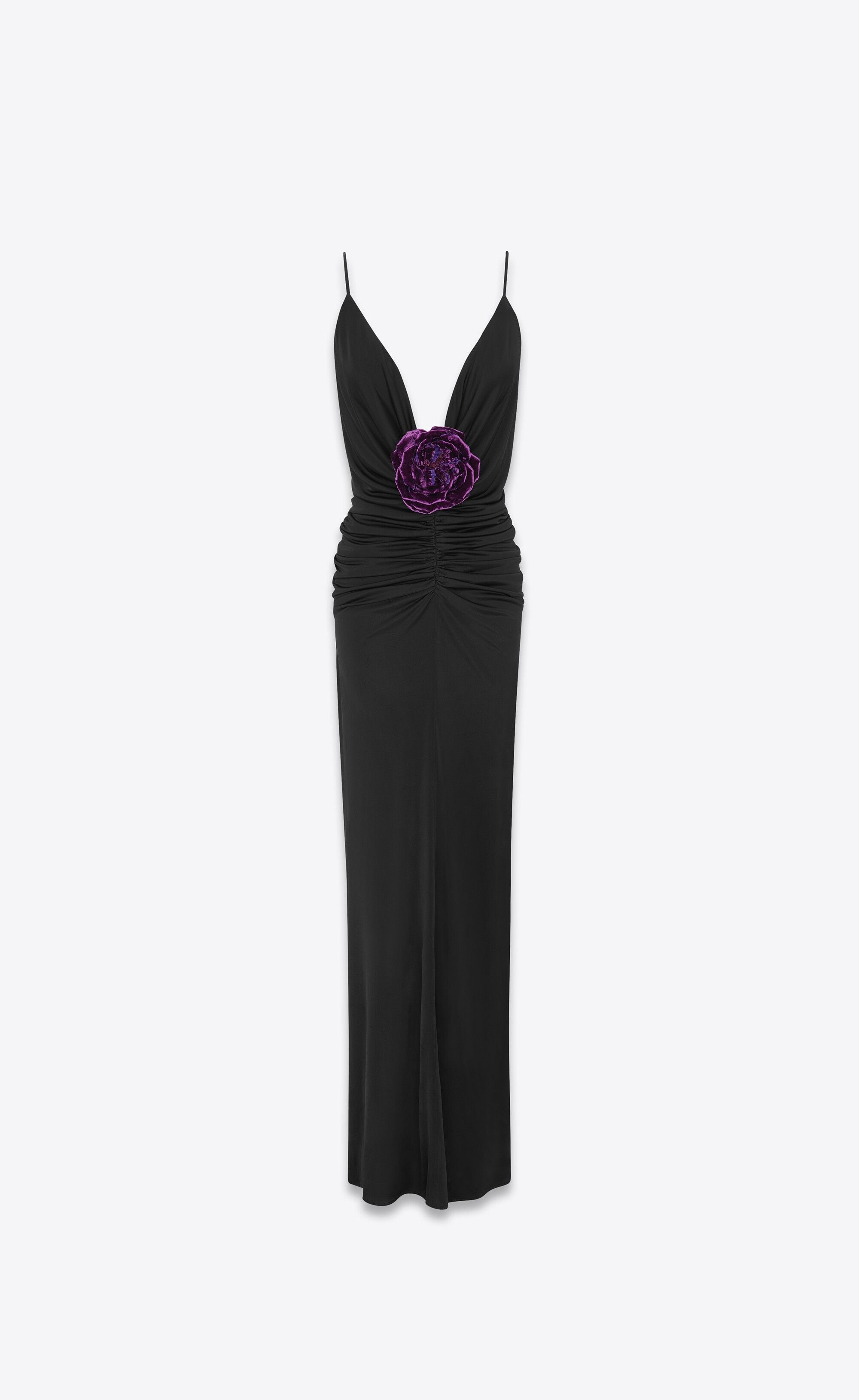 Saint Laurent Paris o1s1wg111124 Long Sleeveless Dress in Shiny Jersey in Black Size XL / US 12-14 / IT 48-50 - 1 Thumbnail