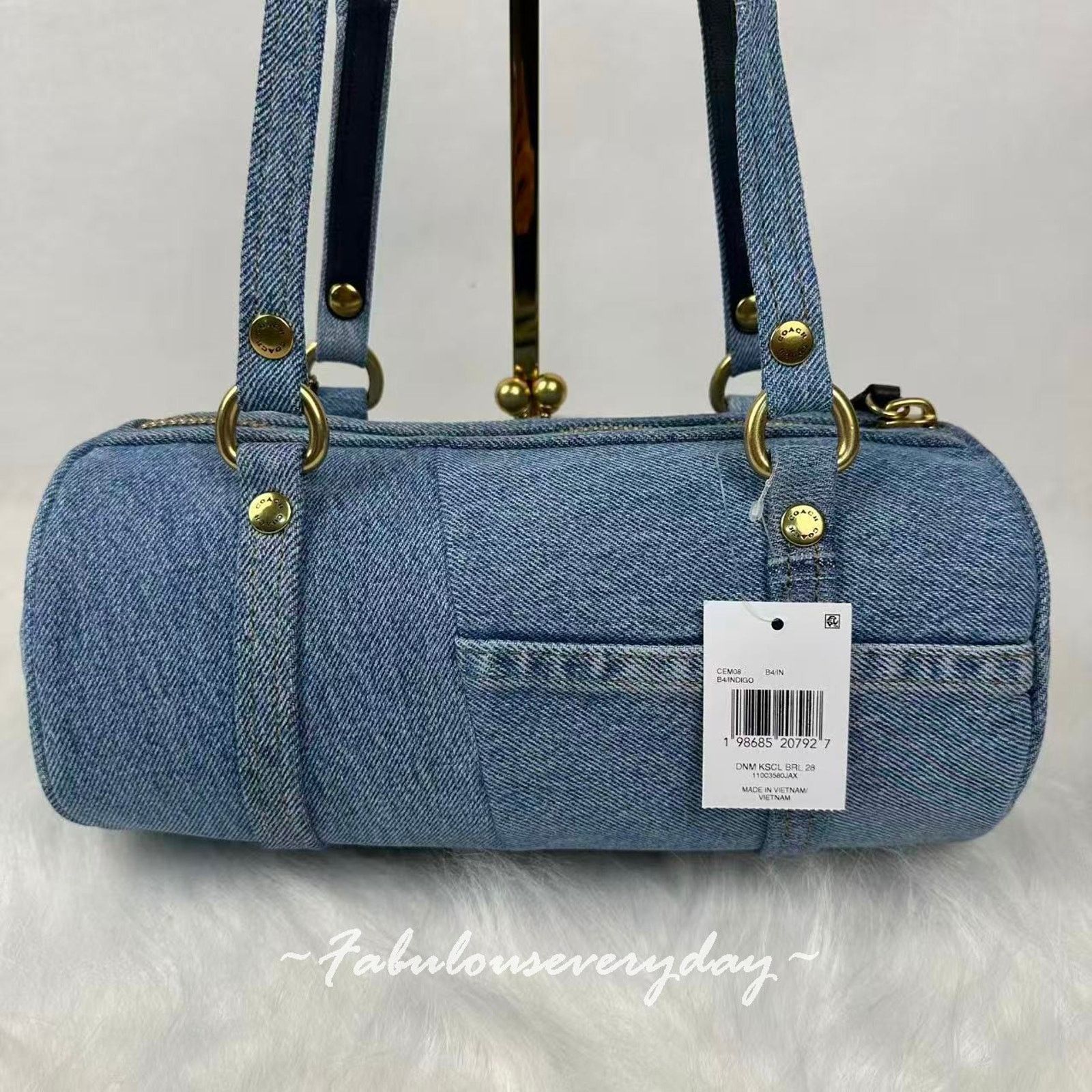 Coach Coach Kisslock Barrel 28 in Repurposed Denim Brass/Indigo Size ONE SIZE - 5 Thumbnail