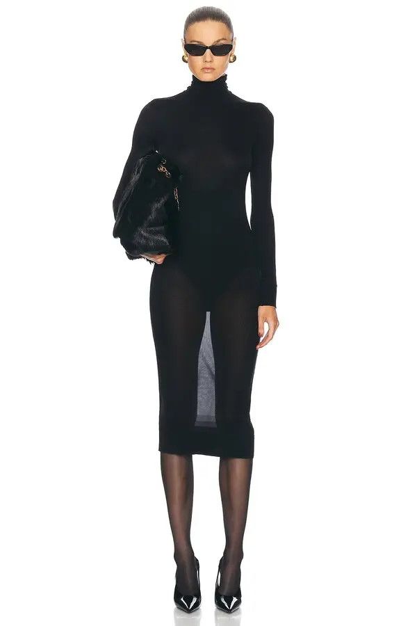 Saint Laurent Paris o1bcso1str1125 Turtleneck Dress In Stretch Jersey in Black Size S / US 4 / IT 40 - 1 Thumbnail