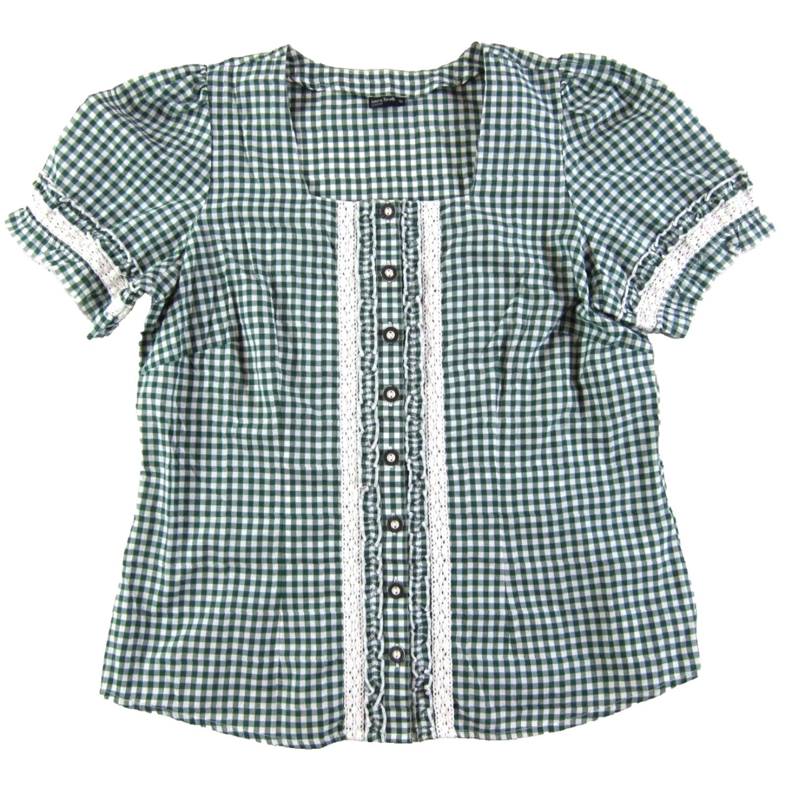 Vintage Laura Torelli Green Plaid Button Down Short Sleeve Ruffle Blouse L Women’s Classic Size L / US 10 / IT 46 - 2 Thumbnail