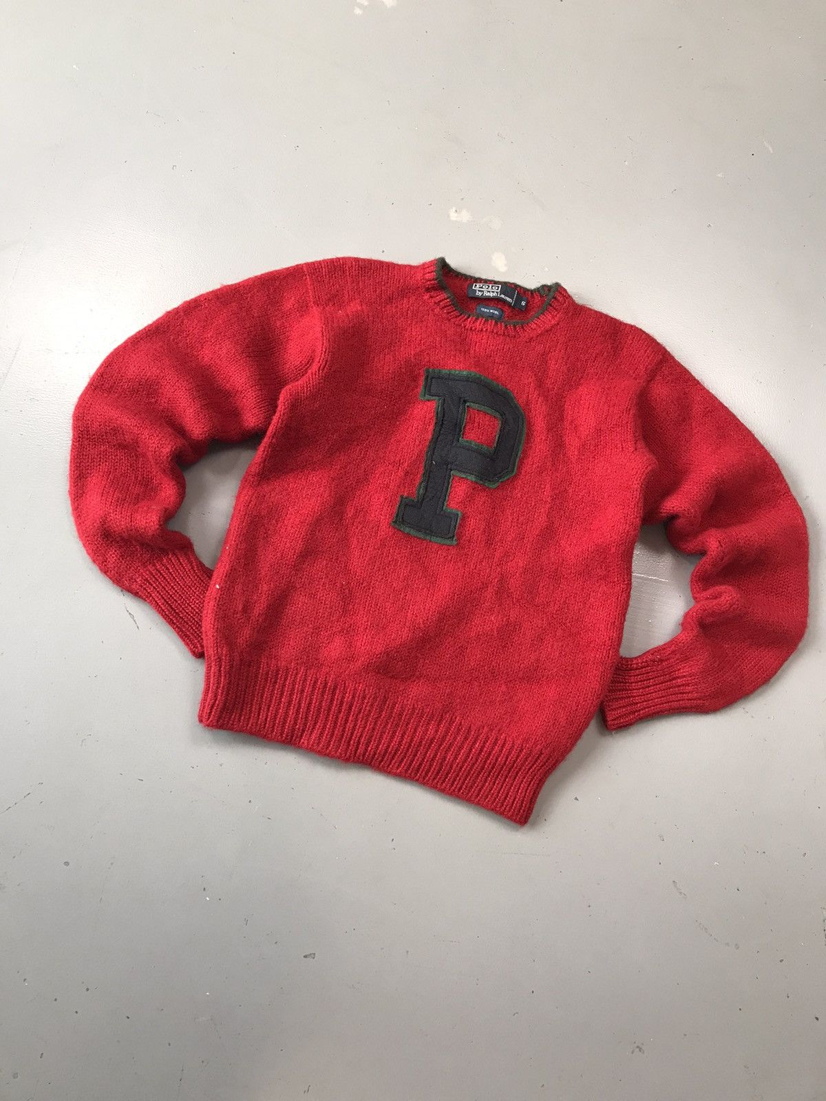 Designer × Polo Ralph Lauren × Vintage Vintage Ralph Lauren polo big P patch knit sweater Size US S / EU 44-46 / 1 - 2 Thumbnail