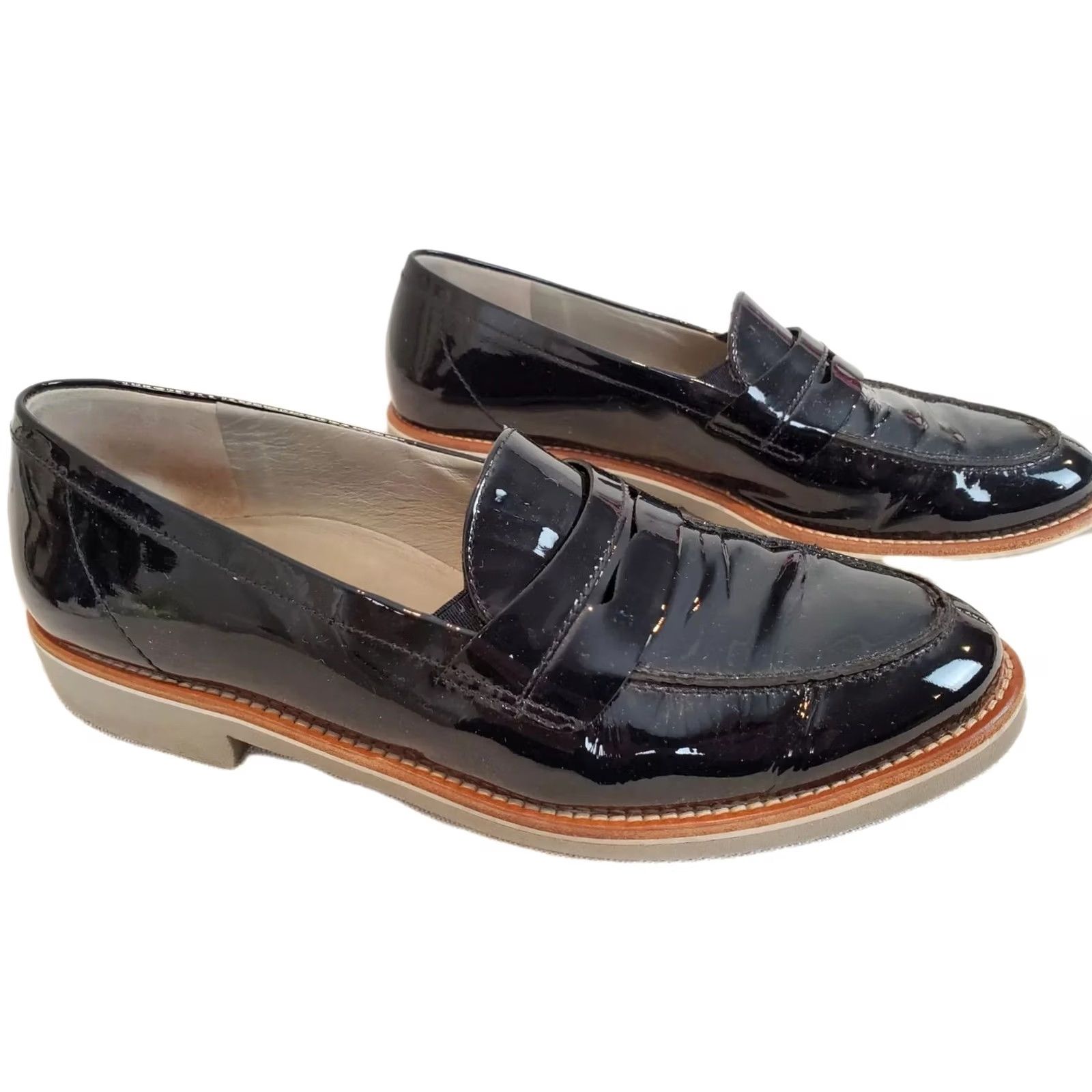 Vintage Paul Green Navy Patent Leather Slip On Loafers Womens Size US 9.5 Gray Sole Size US 8 / IT 38 - 2 Thumbnail