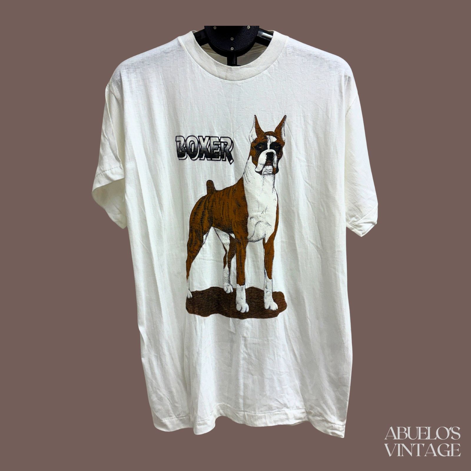 Vintage VTG Boxer Tee | White Dog Graphic | 90s Size US L / EU 52-54 / 3 - 1 Thumbnail
