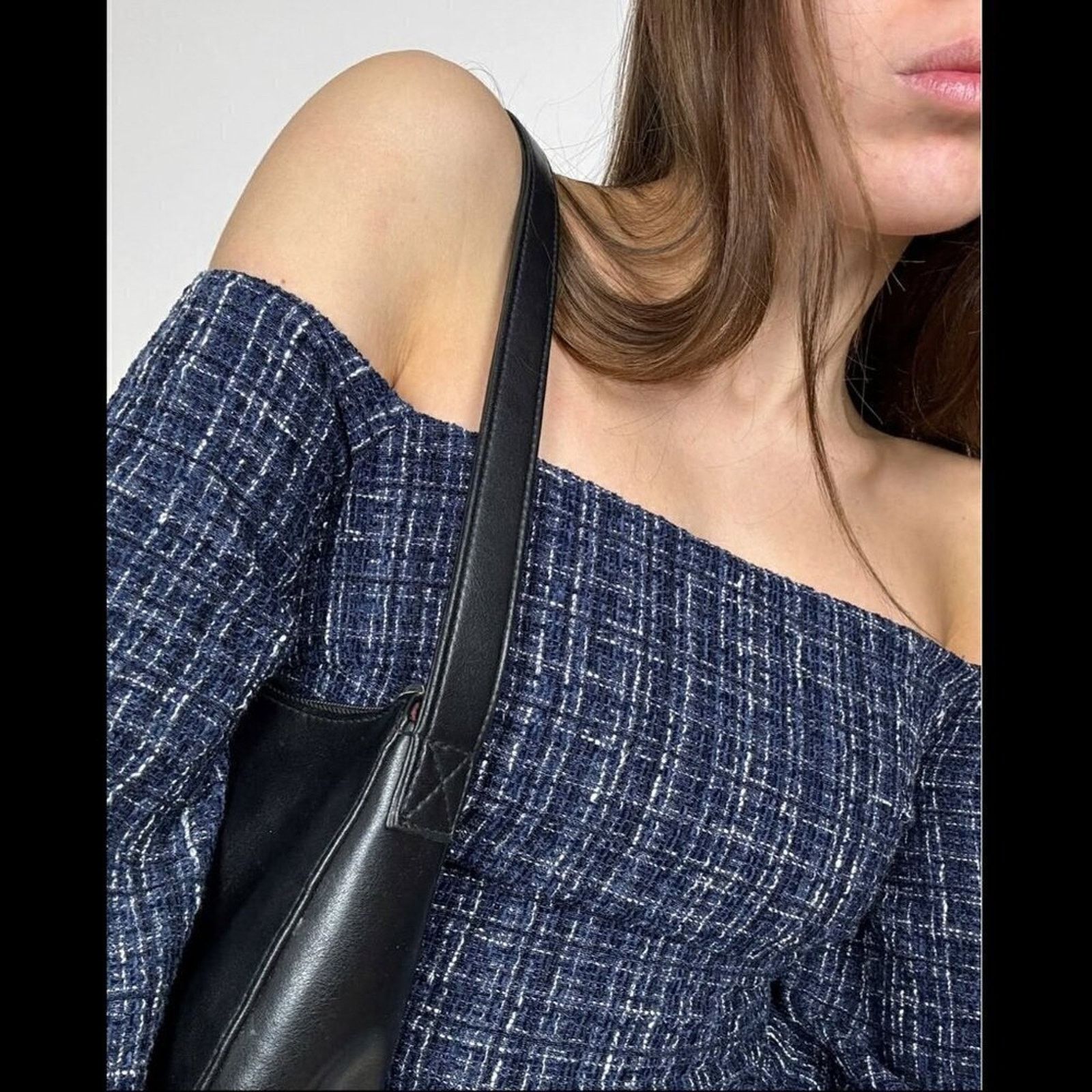 Zara Zara Navy Tweed Off Shoulder Top NWT M Size M / US 6-8 / IT 42-44 - 15 Thumbnail
