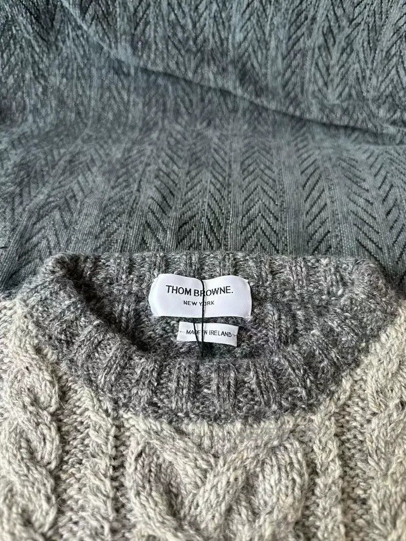 Thom Browne Thom Browne Grey Multicolor Cable Knit Wool Sweater Size US L / EU 52-54 / 3 - 3 Thumbnail