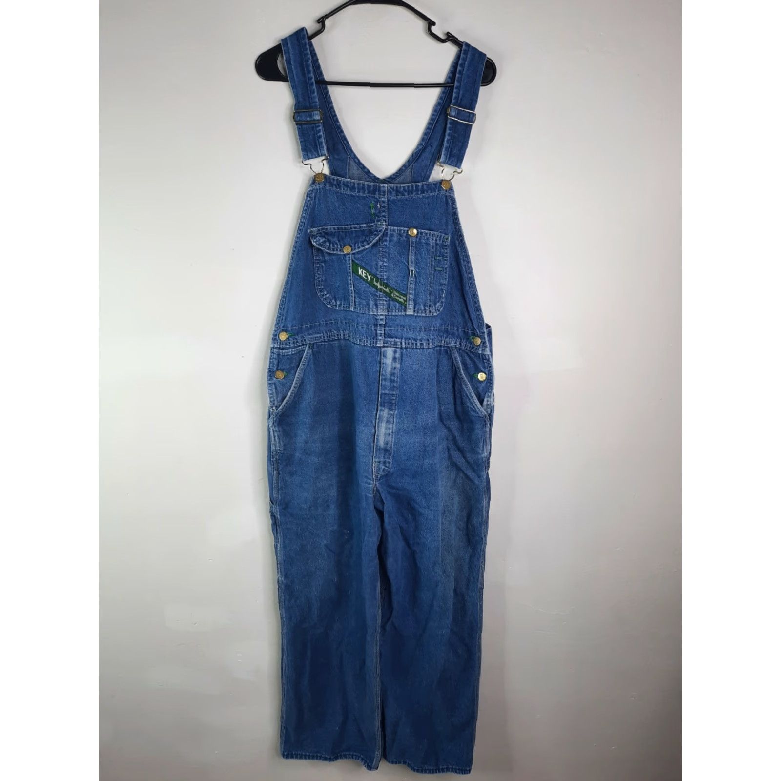 Vintage VINTAGE Key Imperial Overall Coverall Denim Hi-Back Bib Men 40x29 38W X 27L USA Zip Fly Button & Zip Blue Denim Cotton Regular Mens Overalls Size US 38 / EU 54 - 3 Thumbnail