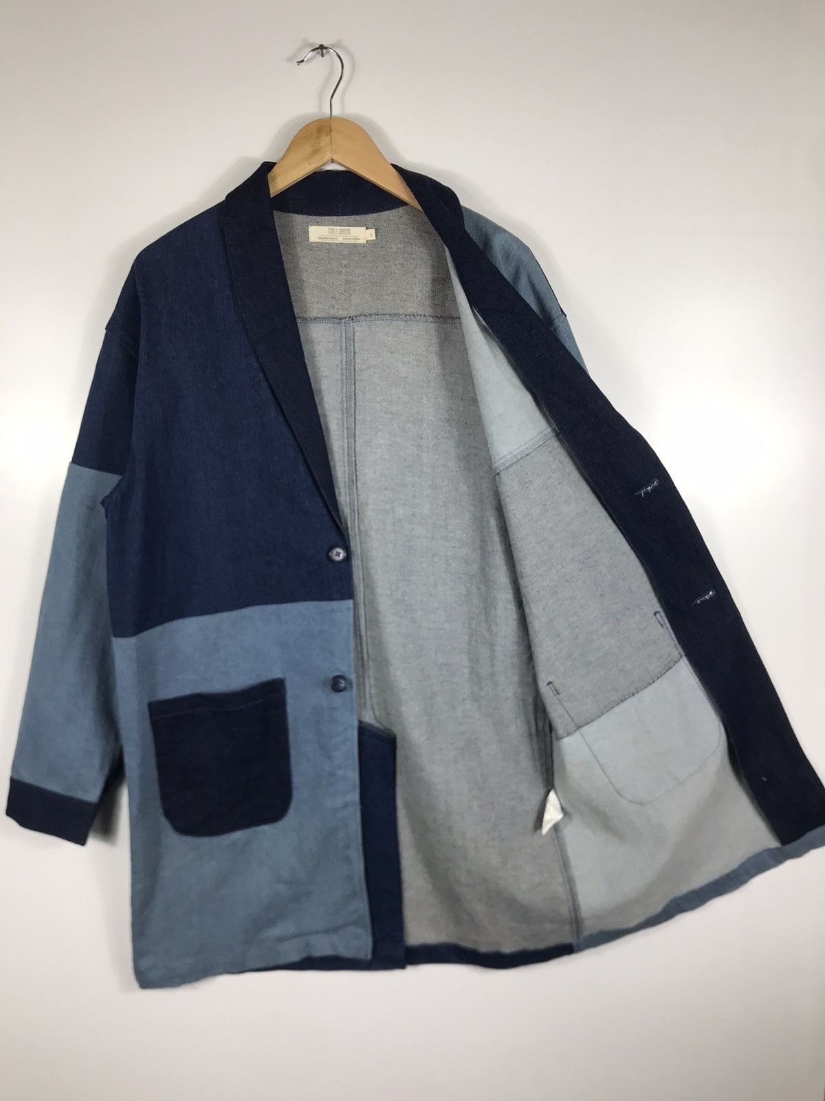 Japanese Brand 🔥 Timely Warning Blue Japan Denim Button Long Coat Jacket Size US L / EU 52-54 / 3 - 8 Thumbnail