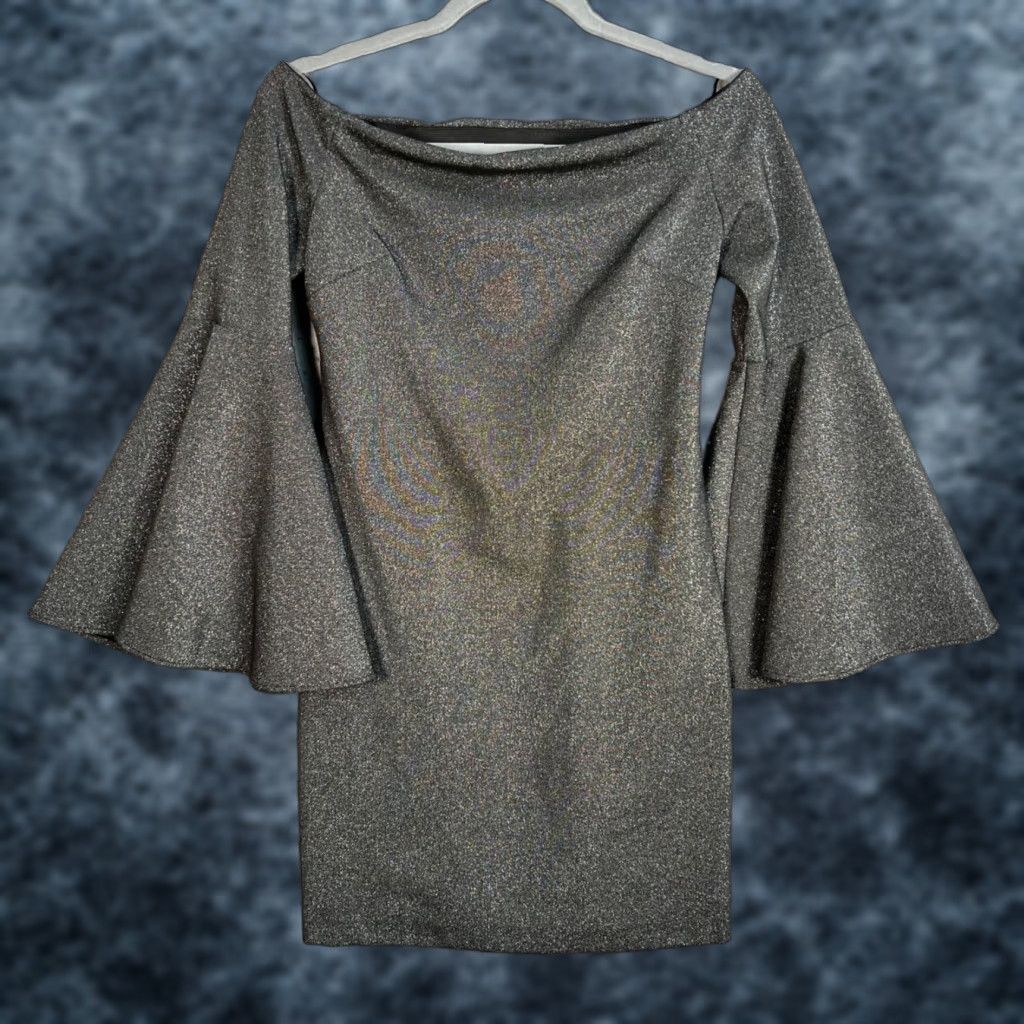 Vince Camuto Vince Camuto Off-Shoulder Bell Sleeve Glitter Dress Size XS Polyester Metallic Size XS / US 0-2 / IT 36-38 - 1 Thumbnail